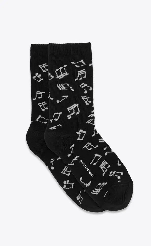 Saint Laurent Paris o1s1wg110225 Size: 35 / 643686 Check Musical Pattern Socks Size ONE SIZE - 2 Thumbnail