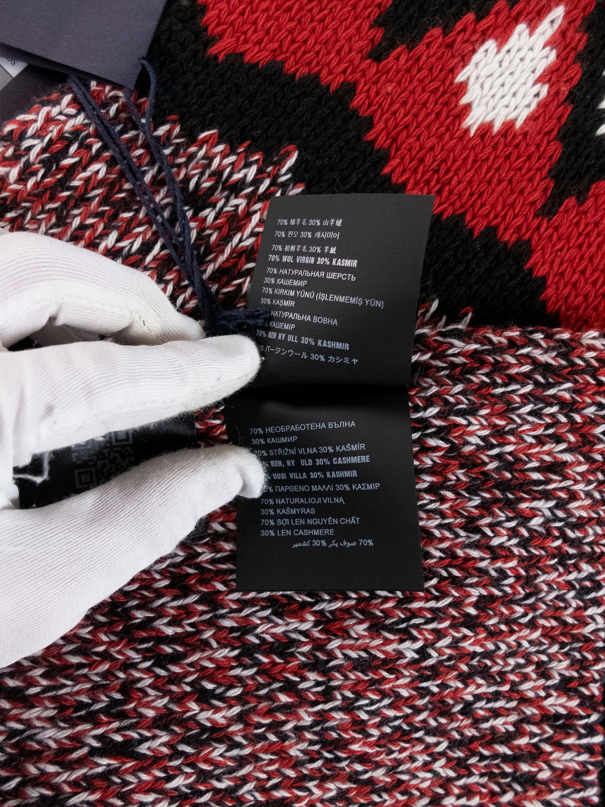 Prada PRADA red black white wool cashmere fringe scarf authentic Size ONE SIZE - 8 Thumbnail