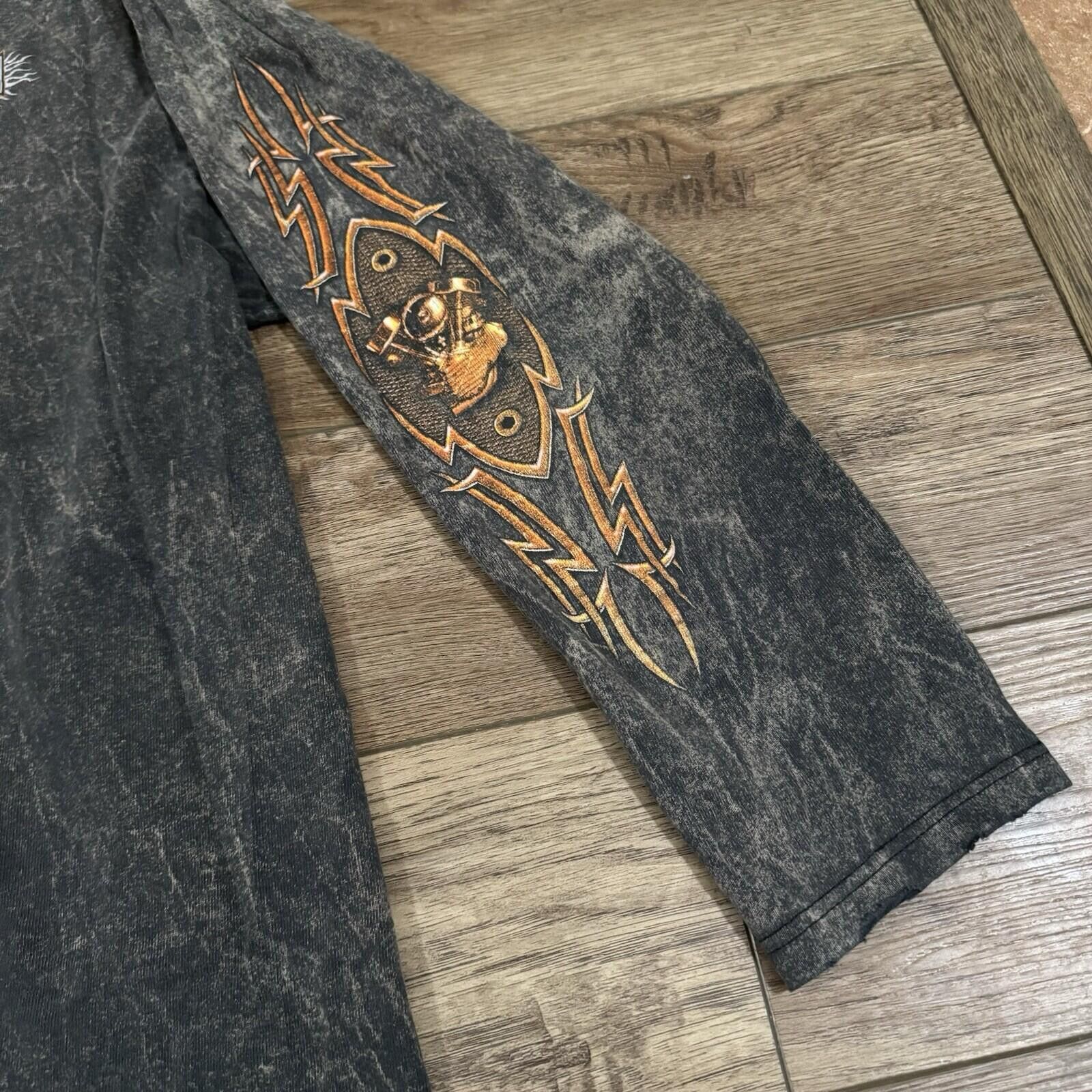 Anvil Vintage Y2K Black Acid Wash Laughlin Biker Henley Shirt Size US XL / EU 56 / 4 - 5 Thumbnail