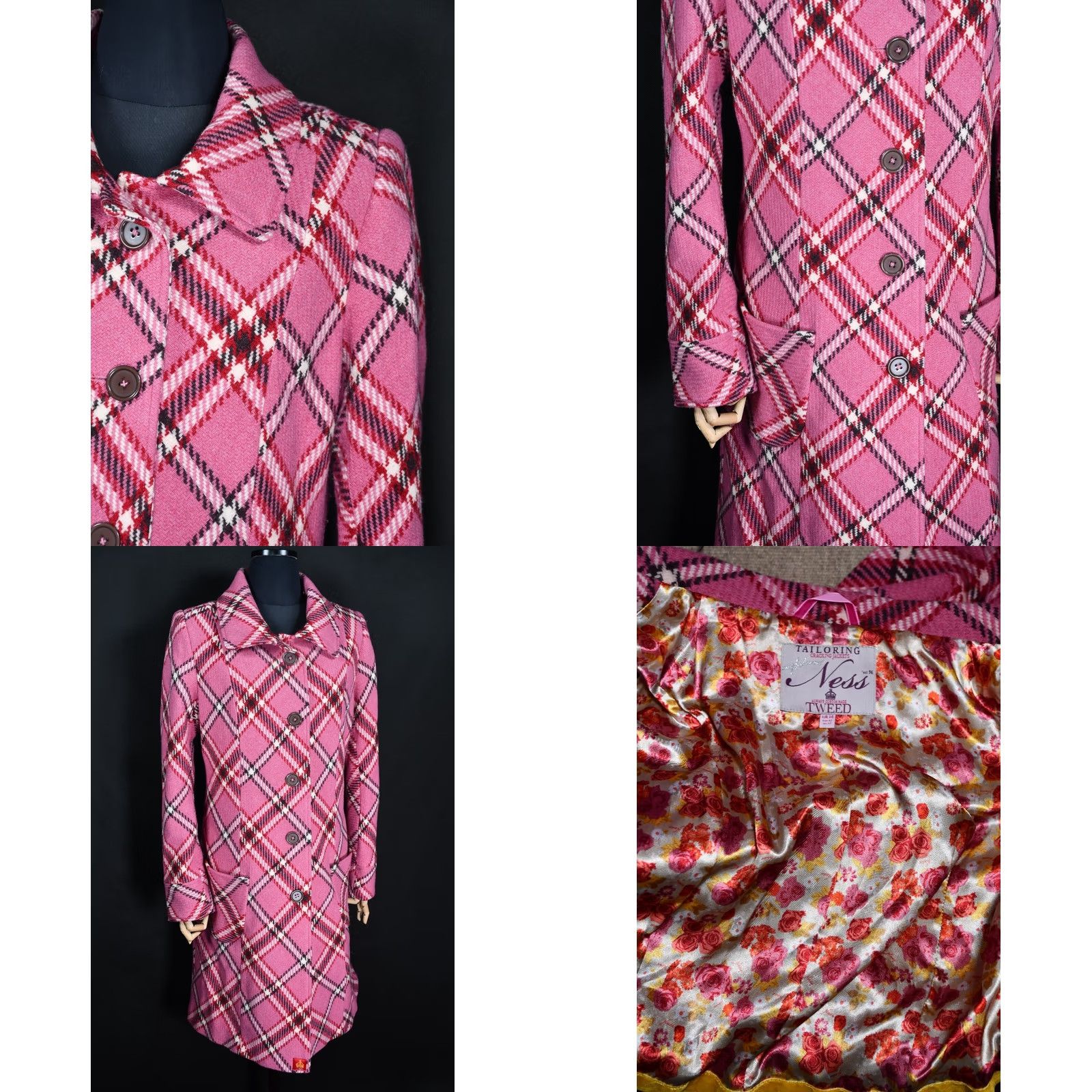 Pinko Ness Tweed Wool Pink Coat Women's US 12 Coat Wool Pink Ness Tweed Plaid 100% Wool Vintage No Size 12 Regular Women Fashion Coat Size XL / US 12-14 / IT 48-50 - 8 Thumbnail