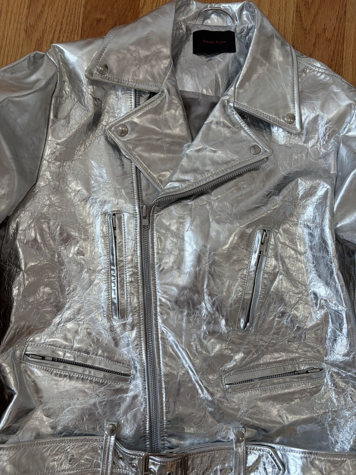Simone Rocha Simone Rocha SS24 Mens Metallic Leather Biker Jacket Size US S / EU 44-46 / 1 - 2 Thumbnail