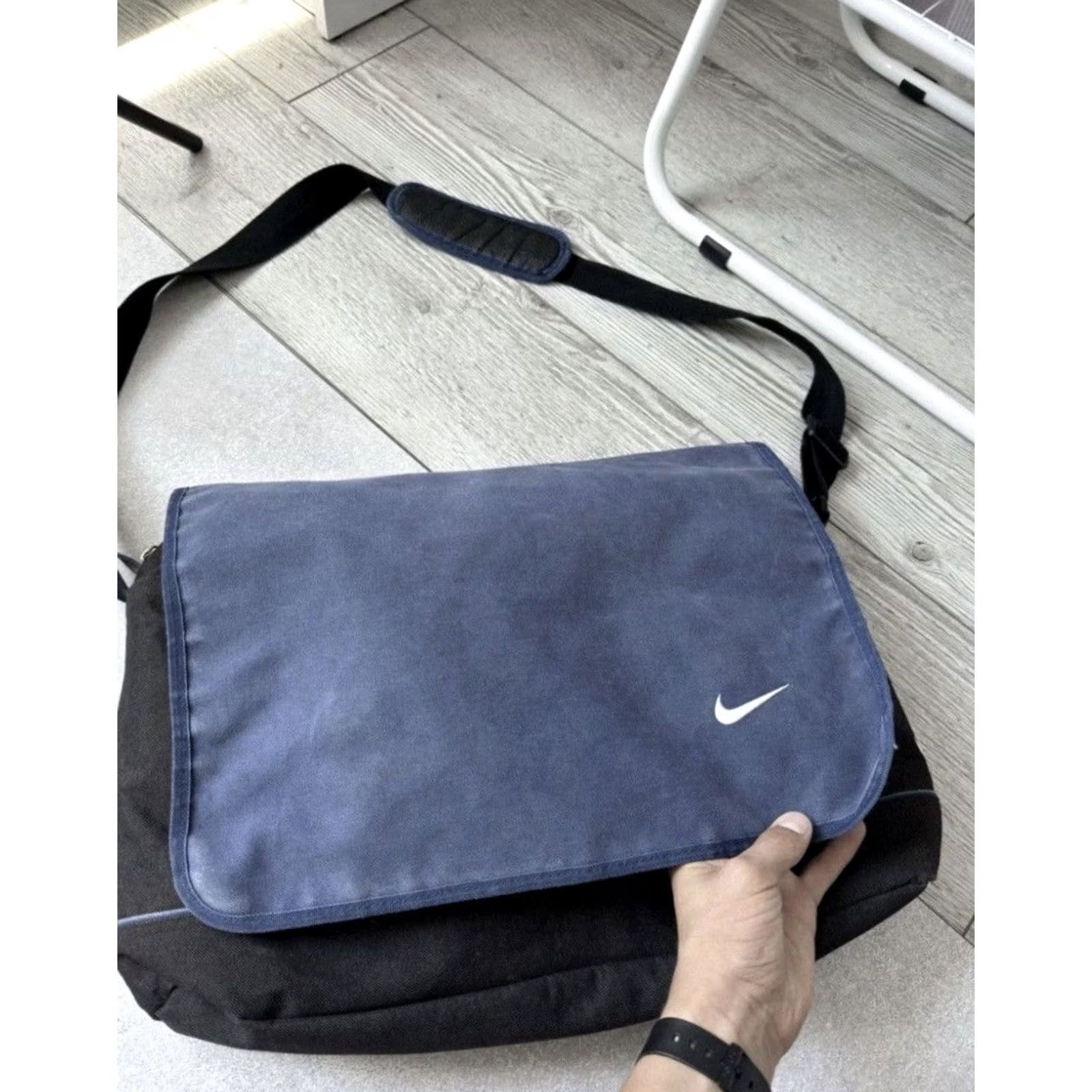 Nike VINTAGE Nike Shoulder Bag Blue Cross 90s Retro Sports Unisex Adults Cotton Polyester Bag Size ONE SIZE - 3 Thumbnail