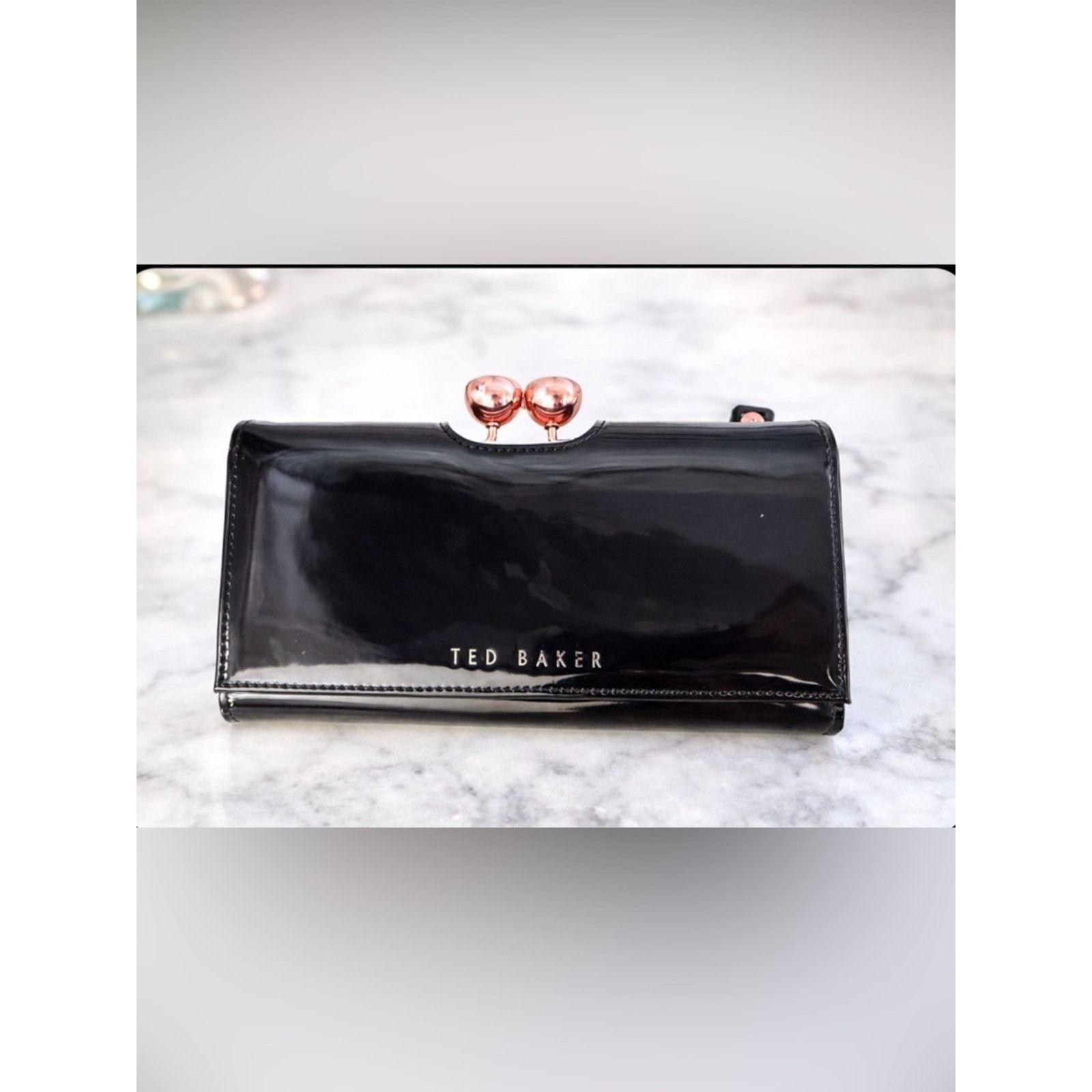 Ted Baker Ted Baker Black Patent Clutch wallet with Rose Gold Accent Size ONE SIZE - 1 Thumbnail