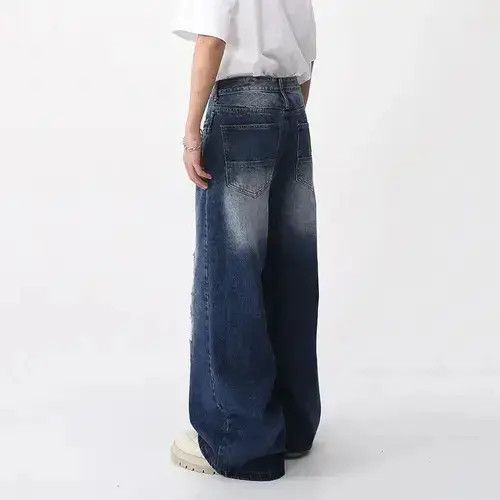 Jean Men Ripped Wide Leg Distressed Denim Jeans Size US 33 - 3 Thumbnail