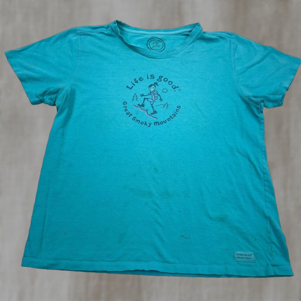 Life is Good Life is Good Shirt Women L Blue Crusher Tee Hiking Ladies Top STAINS* Size L / US 10 / IT 46 - 1 Thumbnail