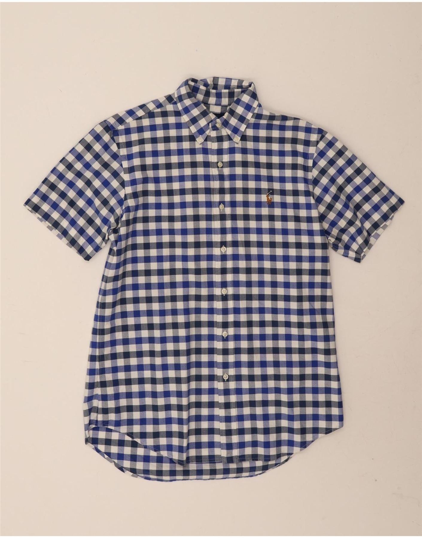 Ralph Lauren Mens Short Sleeve Shirt Medium Blue Gingham Cotton Size US M / EU 48-50 / 2 - 1 Thumbnail