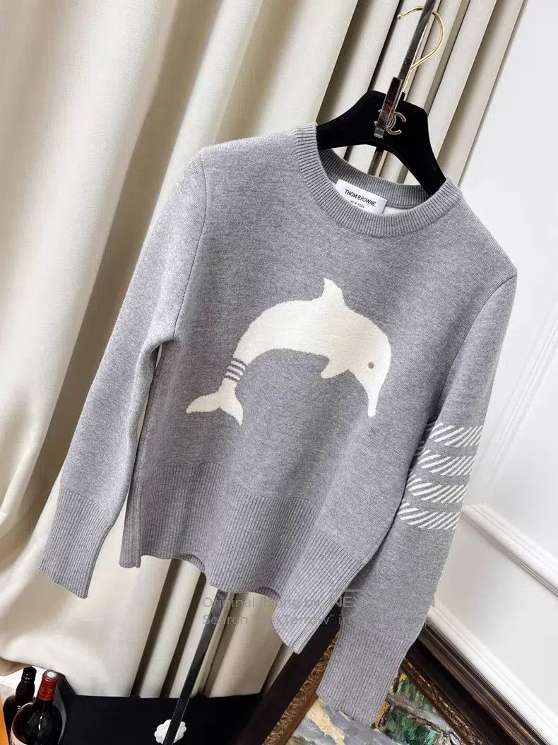 Thom Browne Thom Browne Grey whalebone ribbed crew-neck long-sleeve fo Size US XXS / EU 40 - 1 Thumbnail