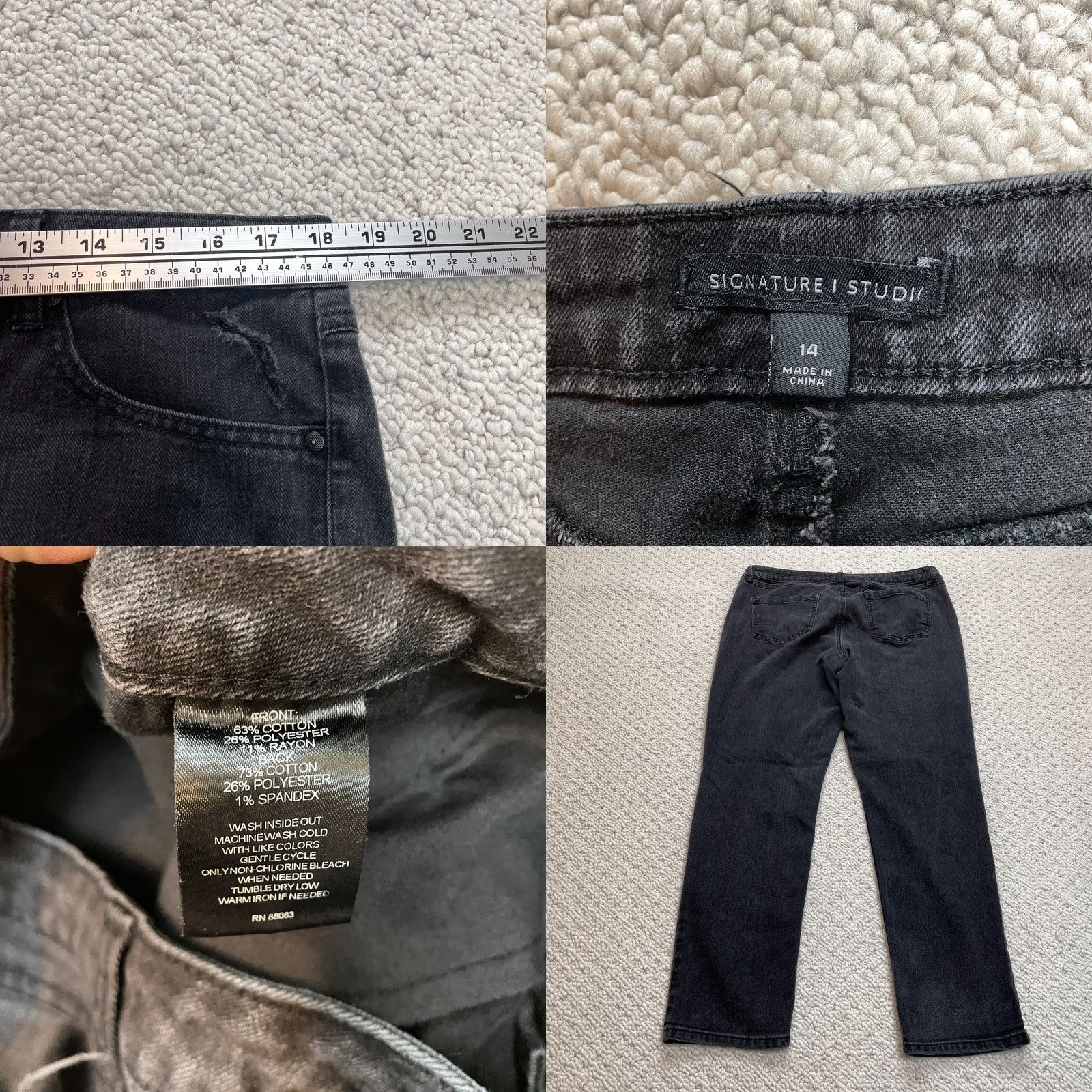Vintage Signature Studio Jeans Womens 14 Black Denim Straight Mid Rise Distressed 36x30 Size 36" / US 14 / IT 50 - 8 Thumbnail