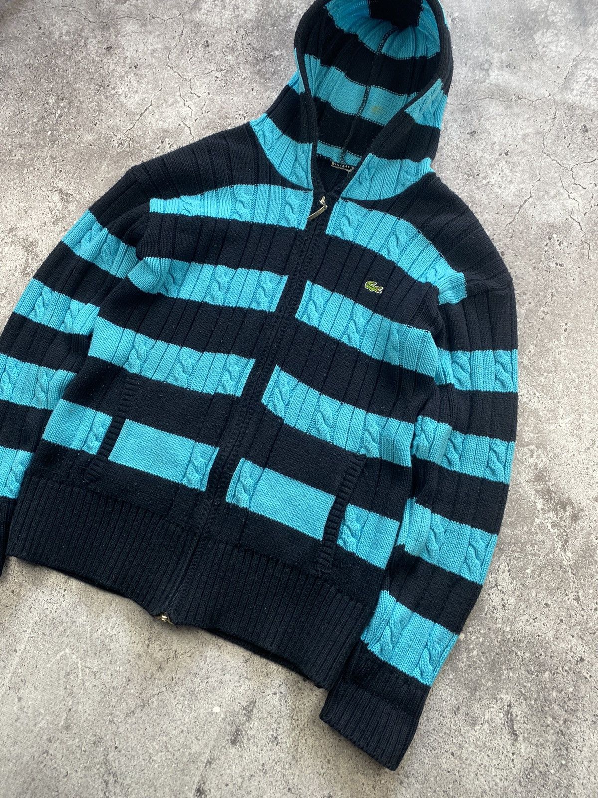 Lacoste × Vintage Vintage Lacoste knitted zip hoodie 90’s blue/black bootleg Size US L / EU 52-54 / 3 - 2 Thumbnail