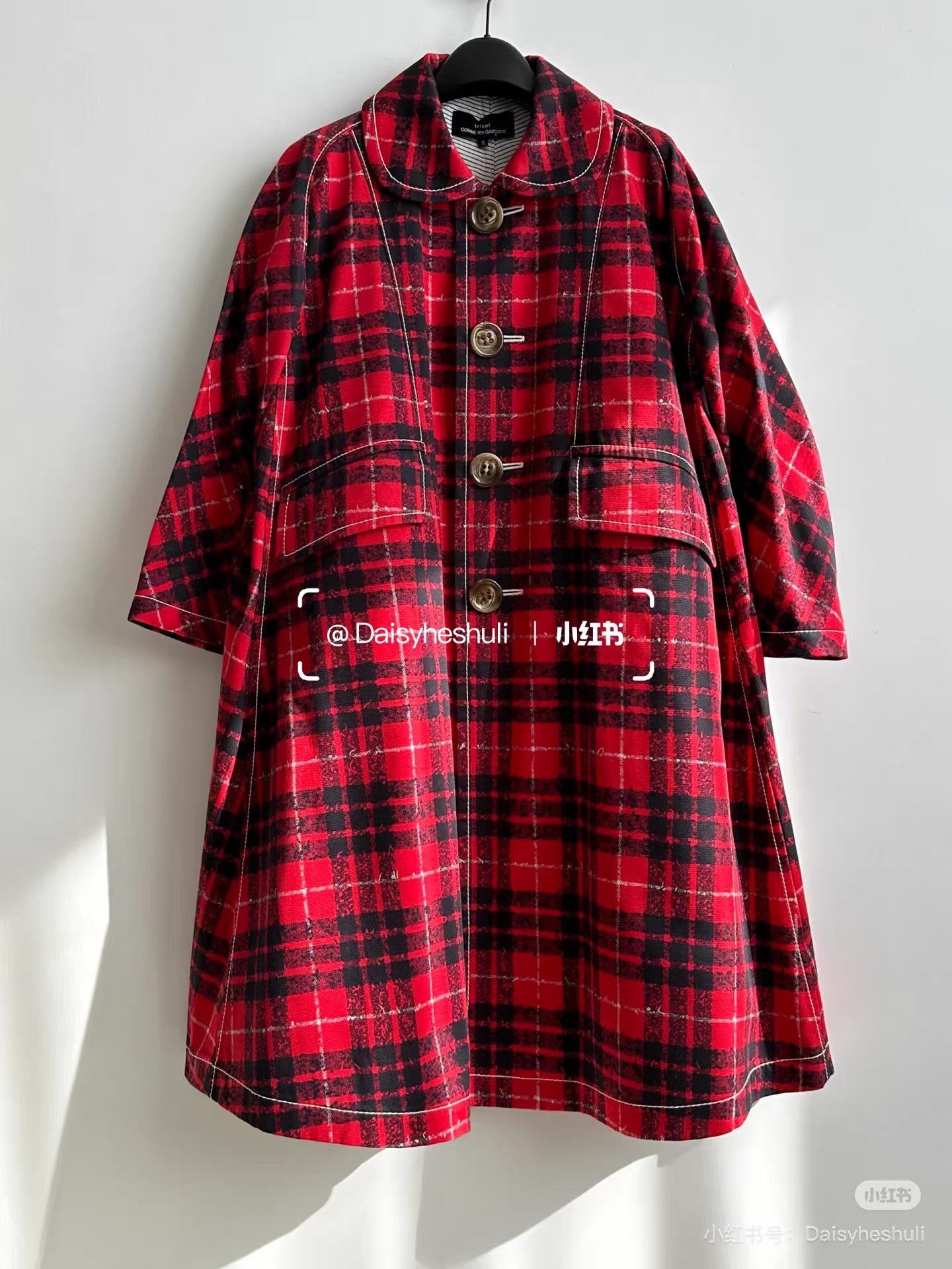 Comme des Garcons Comme des Garçons CDG Tricot Red Plaid Coat Ｑ24 Size S / US 4 / IT 40 - 1 Thumbnail