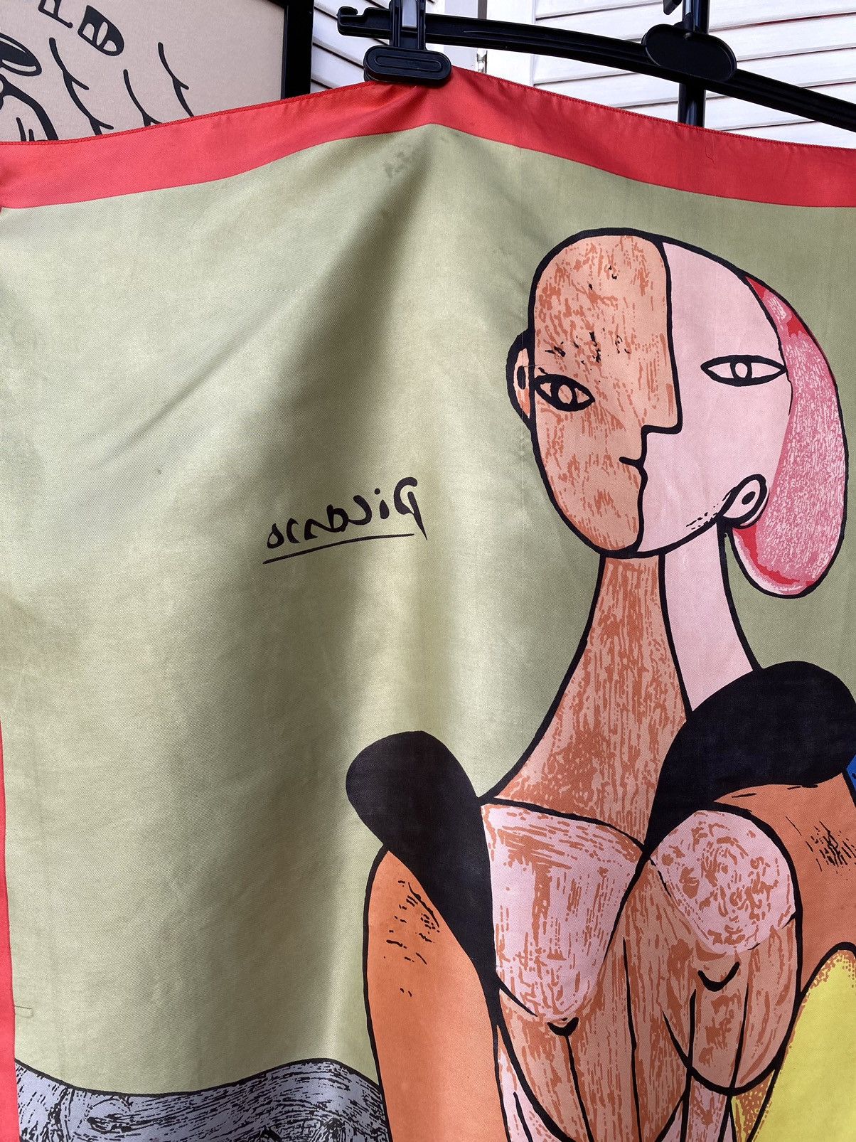 Japanese Brand Vintage 90s Pablo Picasso Figure Abstract Silk Chiffon Scarf Size ONE SIZE - 8 Thumbnail
