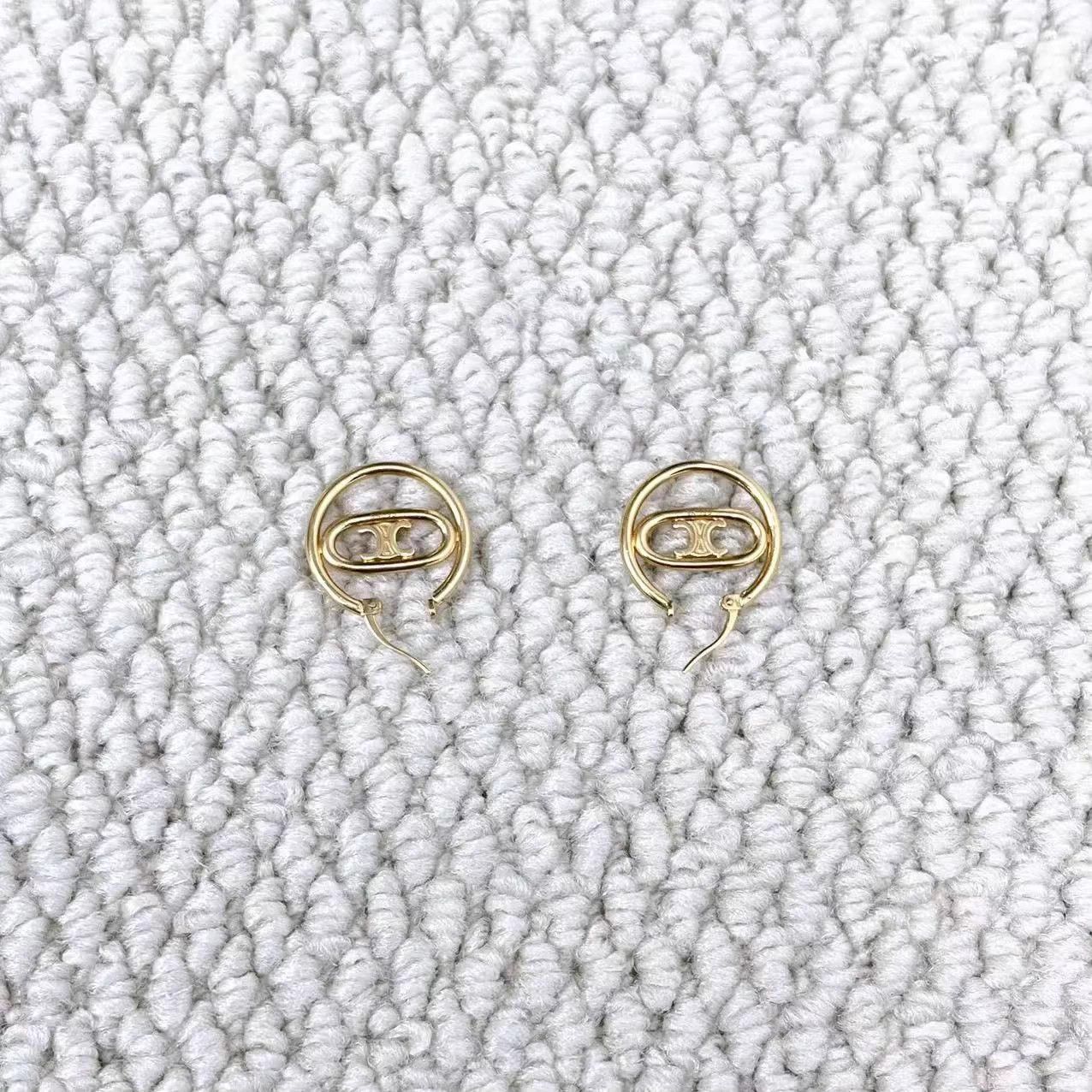 Celine Celine Gold Triomphe Hoop Logo Earrings Size ONE SIZE - 2 Thumbnail