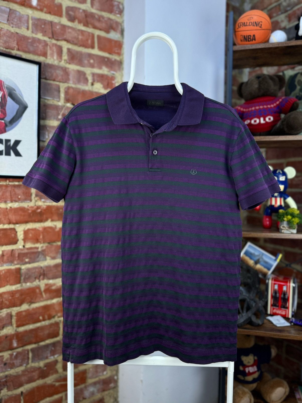 Designer × Ermenegildo Zegna × Z Zegna Ermenegildo Z Zegna Purple Striped Short Sleeve Polo Shirt Size US M / EU 48-50 / 2 - 1 Thumbnail