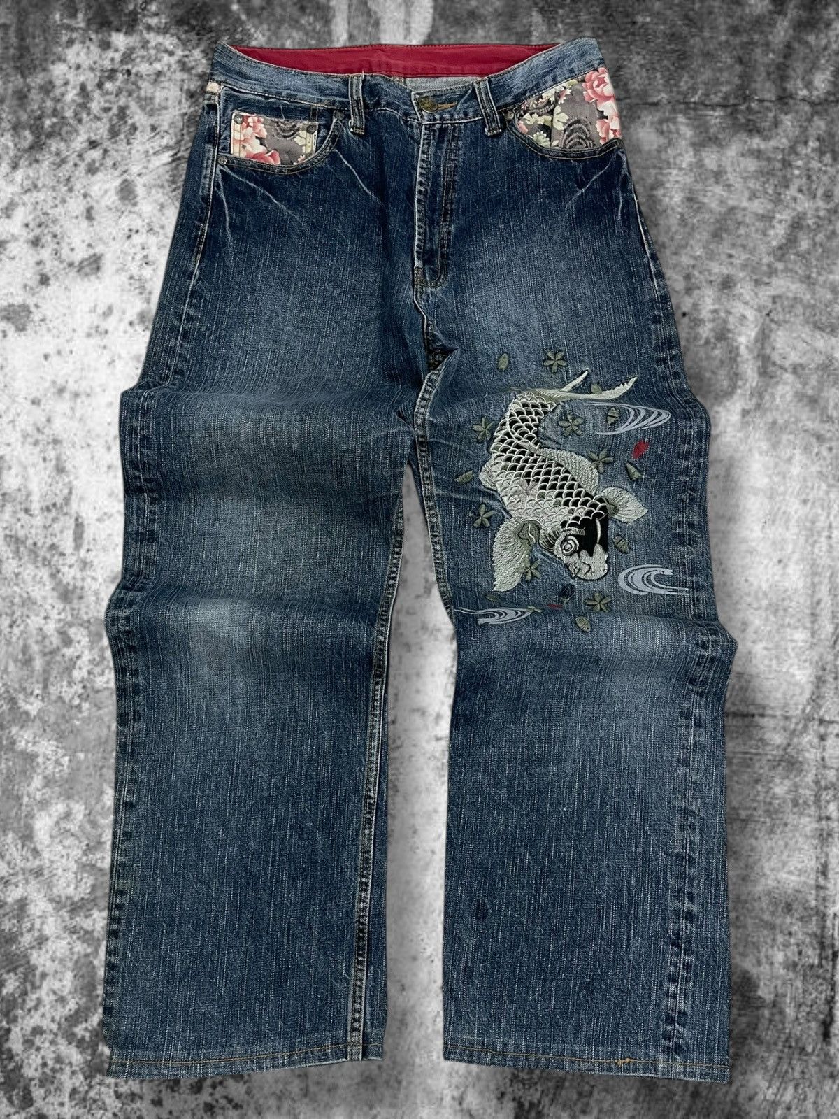 Beauty Beast Vintage Japan Designer 90’S Karakuri Traditional Sukajan Koi Size US 30 / EU 46 - 1 Thumbnail