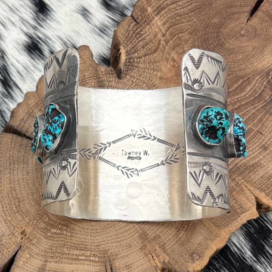 Native TAWNEY WILLIE Navajo/Sioux Sterling Turquoise Cuff Bracelet Size ONE SIZE - 3 Thumbnail