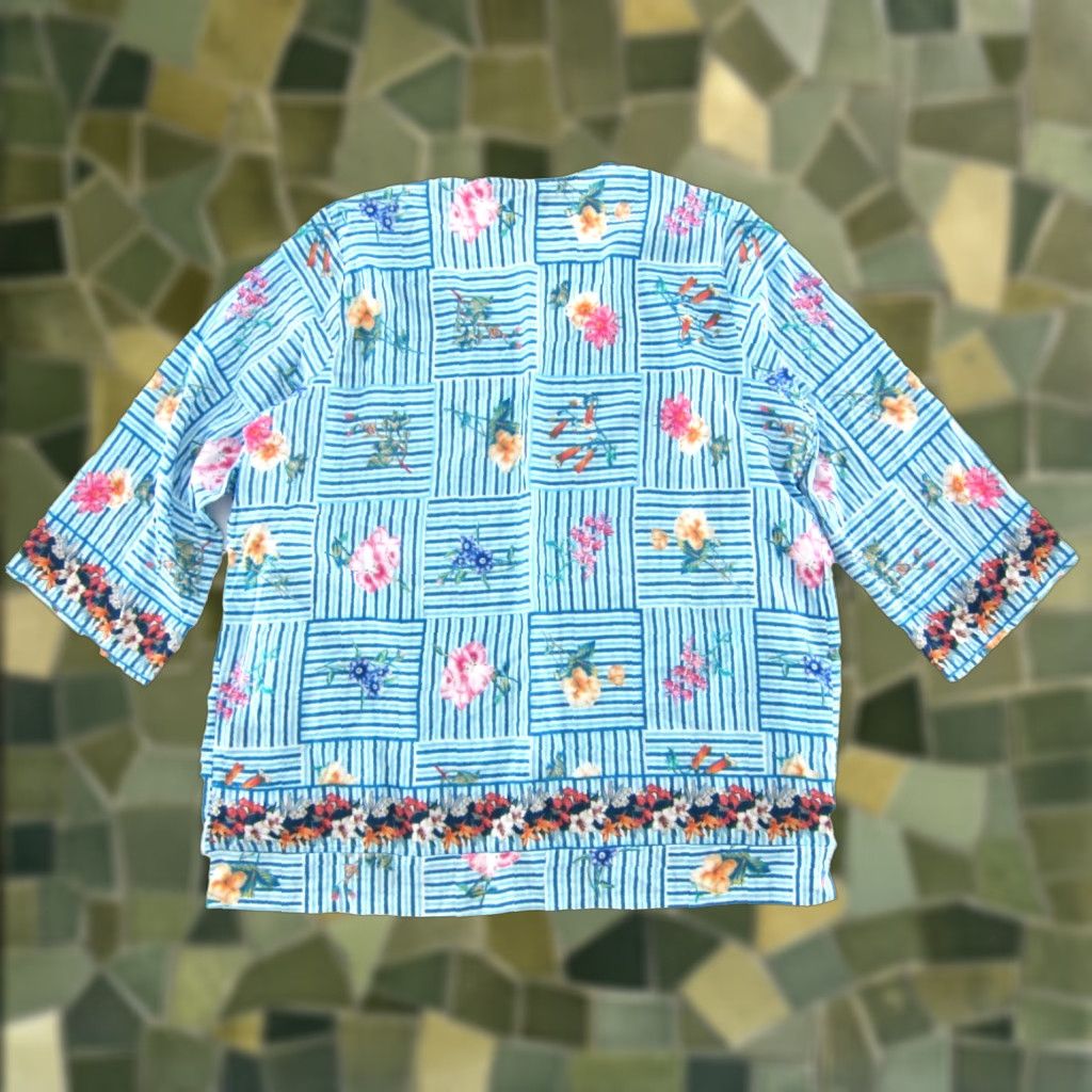 IOLANI Tolani Collection Blouse 3/4 Sleeve Adult L Blue Floral Rayon Bohemian Womens Size L / US 10 / IT 46 - 1 Thumbnail