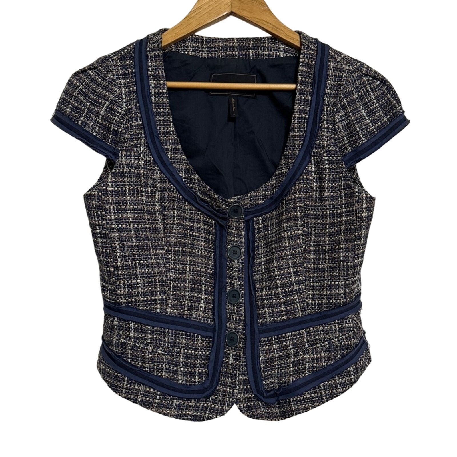 Other BCBGMaxazria Cap Sleeve Tweed Blazer Blue Ivory Size M Size M / US 6-8 / IT 42-44 - 1 Thumbnail
