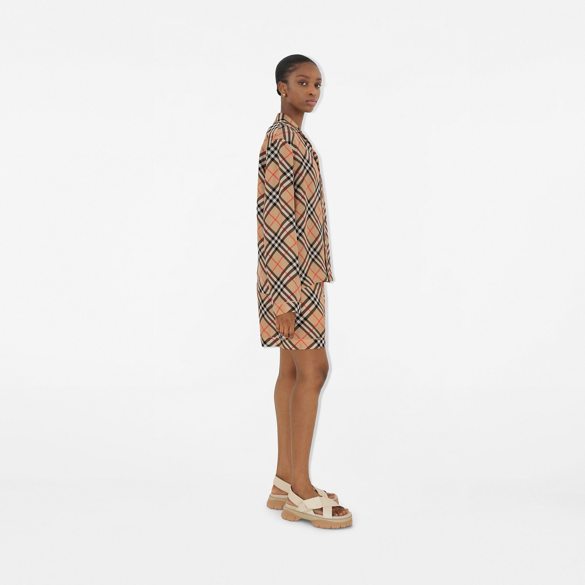 Burberry o1w1db10426 Check Silk Pyjama Shirt in Multicolor Size L / US 10 / IT 46 - 3 Thumbnail