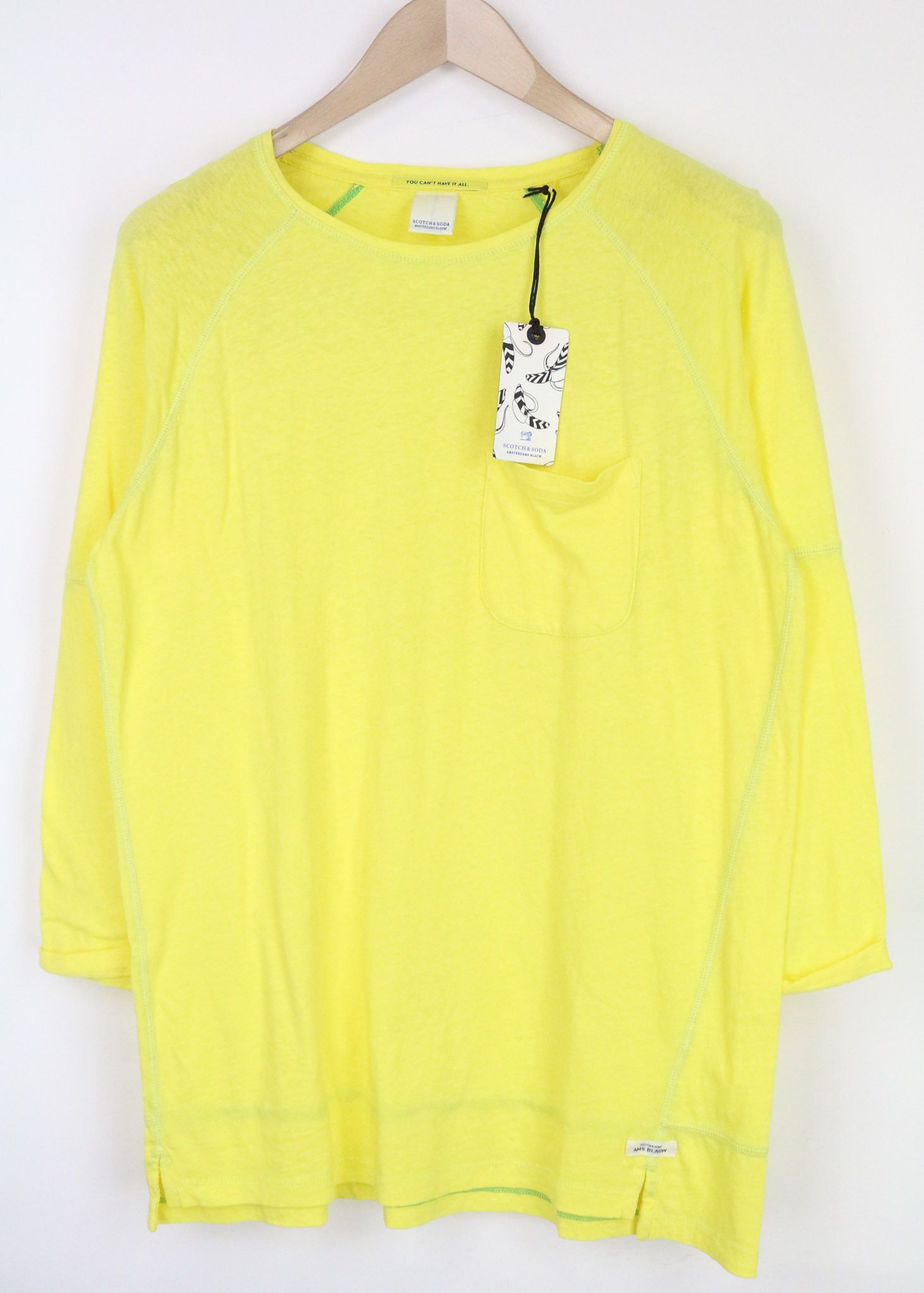 Scotch & Soda AMS BLAUW S/M Yellow Pocket 3/4 Sleeve T-Shirt 74480 Size US S / EU 44-46 / 1 - 1 Thumbnail