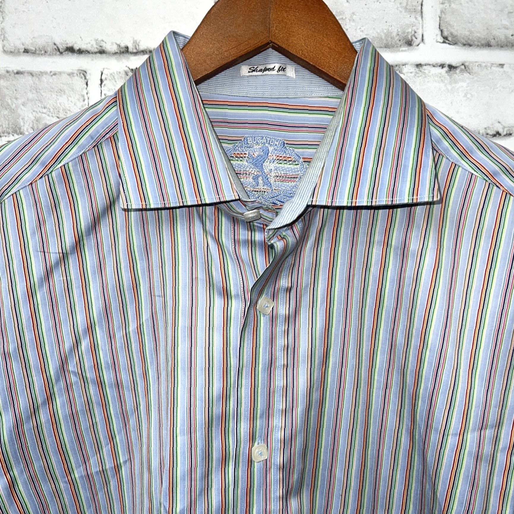 BUGATCHI BUGATCHI Uomo Shaped Fit Striped Button-Up Shirt Mens L Blue Long Sleeve Size US L / EU 52-54 / 3 - 2 Thumbnail