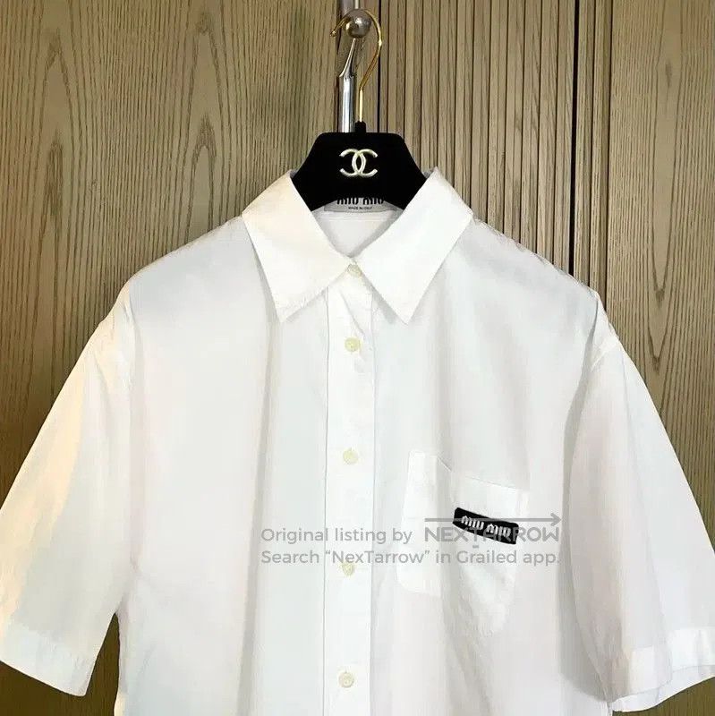 Miu Miu Miu Miu Summer White Cotton Short-Sleeve Shirt . Size M / US 6-8 / IT 42-44 - 2 Thumbnail