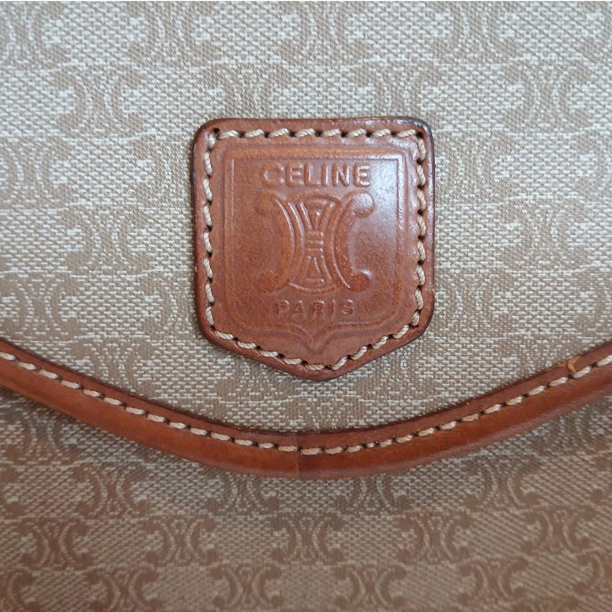 Celine Authentic Celine Triomphe Logo Macadam Beige Crossbody Bag Size ONE SIZE - 13 Thumbnail