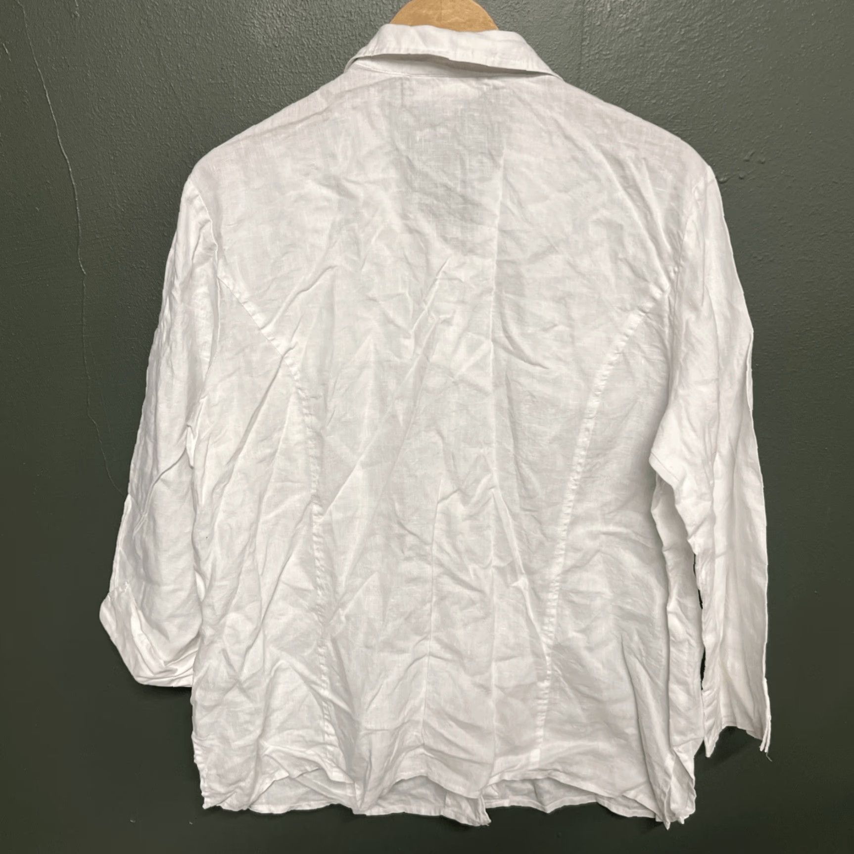 JM Collection JM Collection 14 Medium 100% Linen White Button Fitted 3/4 Sleeve Shirt Women Size XL / US 12-14 / IT 48-50 - 4 Thumbnail