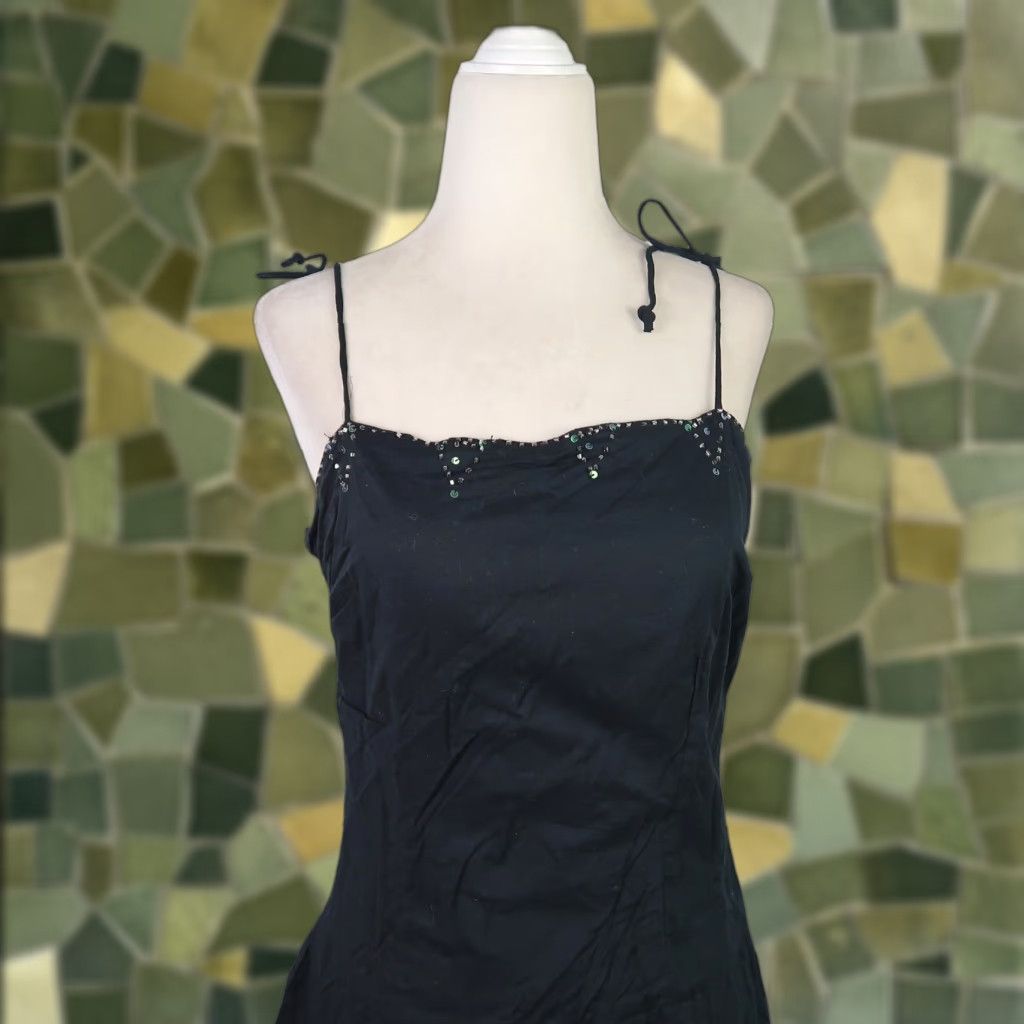 Vintage VINTAGE My Michelle Black Cotton Beaded Tiered Mini Dress 90s Bohemian Hippie Western Womens Small Short Sleeveless Beaded Zip Spring Summer Size S / US 4 / IT 40 - 1 Thumbnail