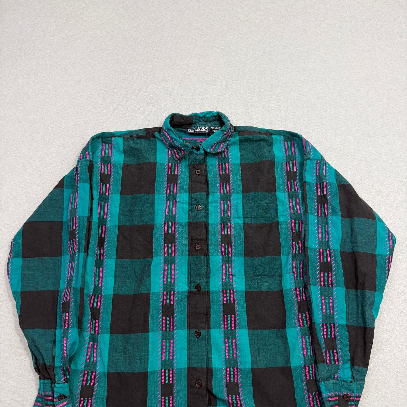 Vintage Vintage Honors Button Up Shirt Size Medium Teal Pink Plaid Size M / US 6-8 / IT 42-44 - 3 Thumbnail