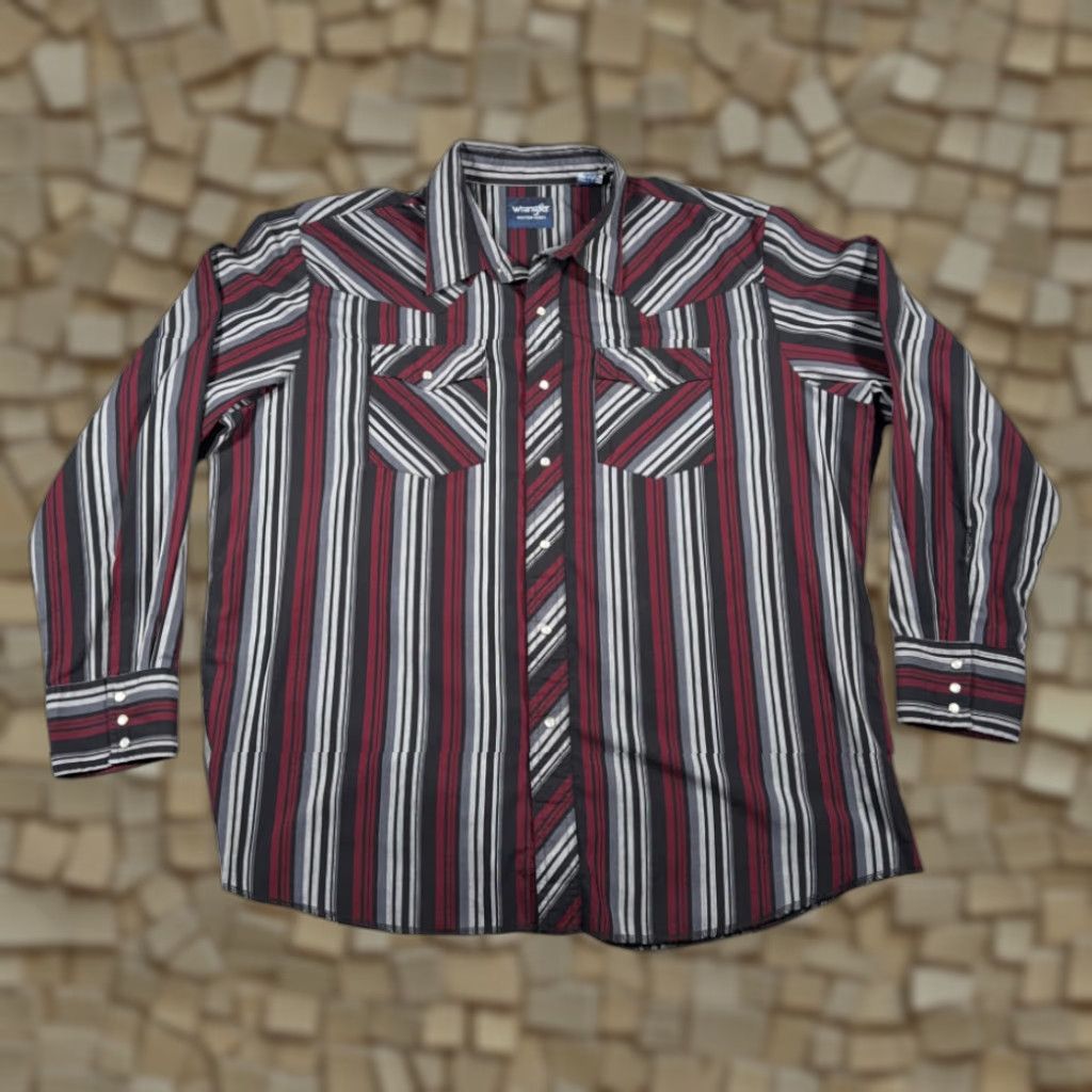 Wrangler Wrangler Western Shirt Adult 2XL Black Striped Pearl Snap Cowboy Long Sleeve Button-Up Shirt Mens Size US XXL / EU 58 / 5 - 1 Thumbnail