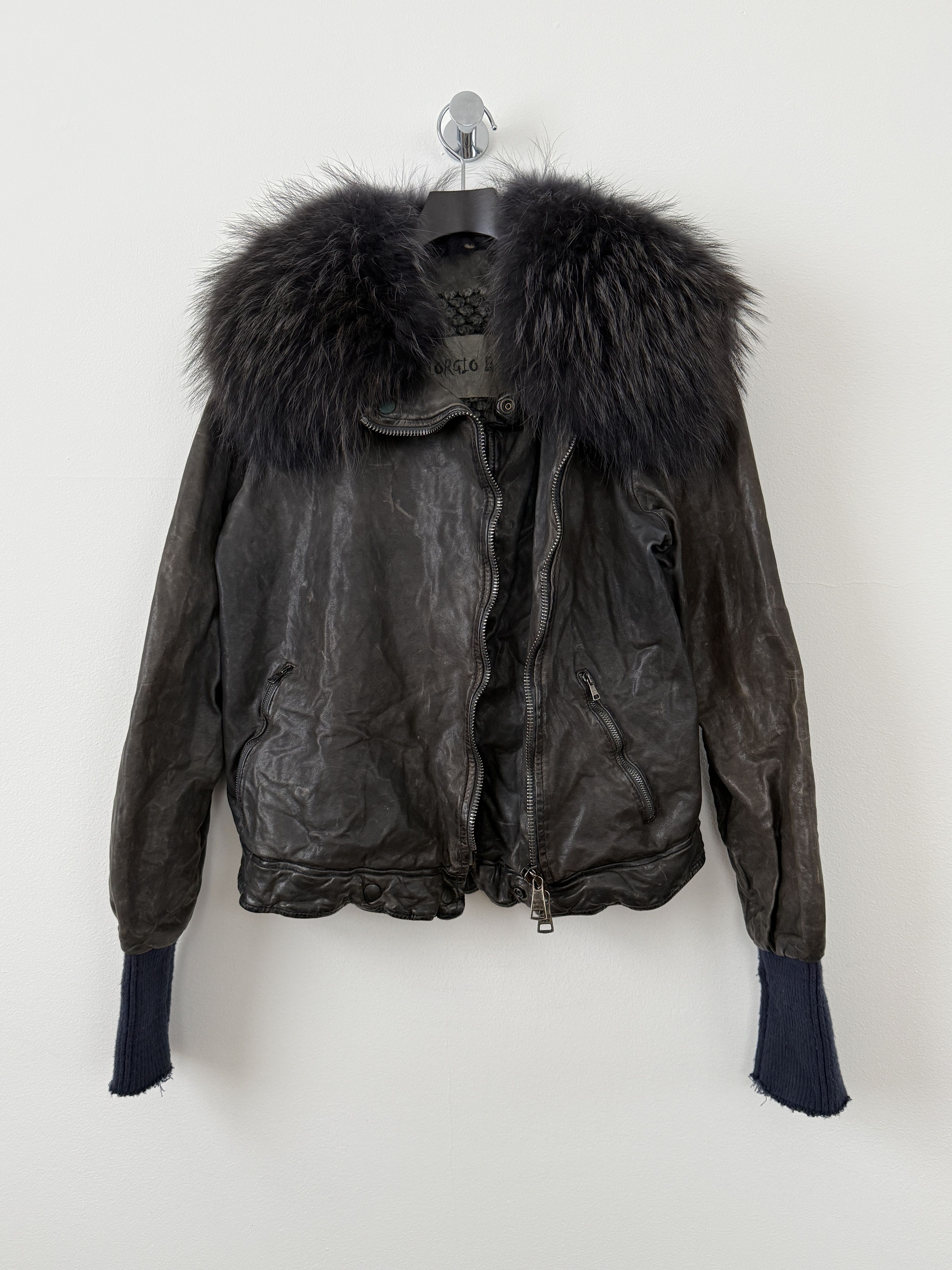 Giorgio Brato Zip Up Leather Jacket with Fur Size L / US 10 / IT 46 - 2 Thumbnail