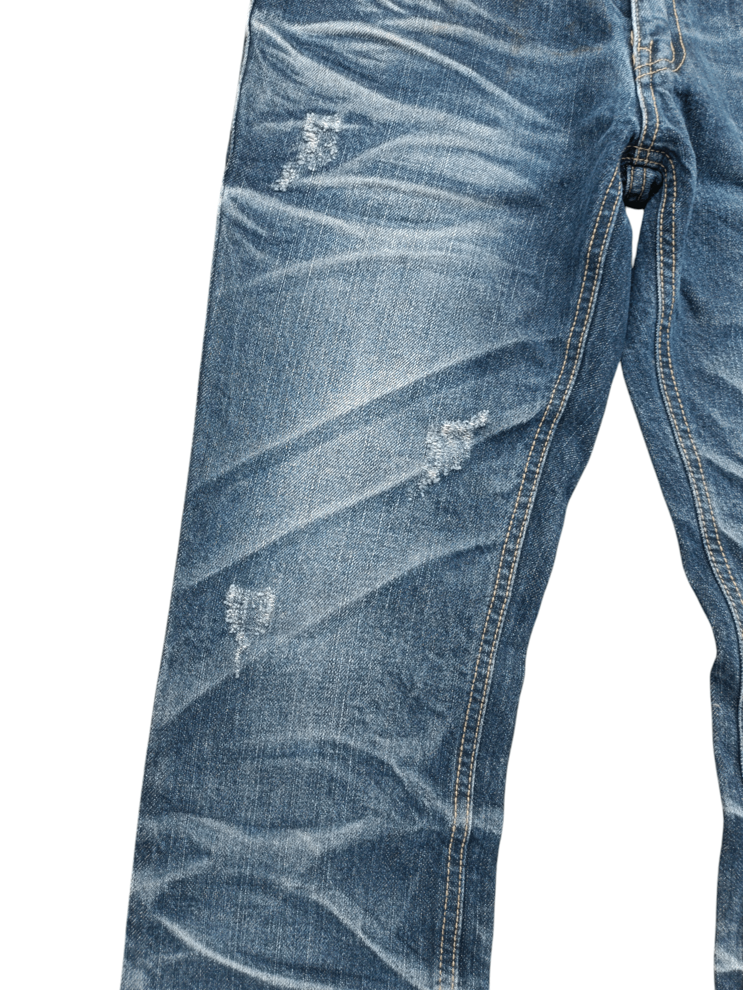 Japanese Brand BUZZ SPUNKY Skinny Distressed Whiskers Faded Rare Design Size US 30 / EU 46 - 5 Thumbnail