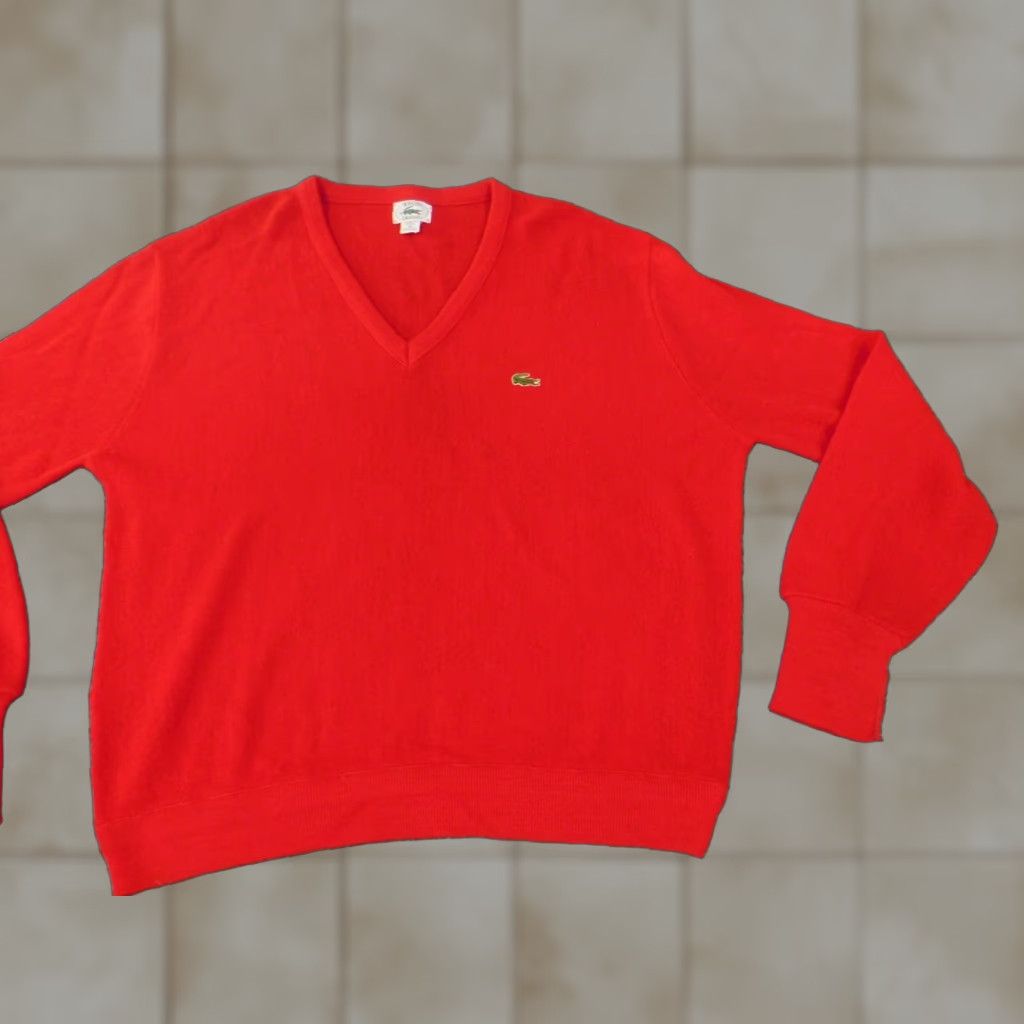 Lacoste Lacoste Sweater XL Mens V-Neck Red Acrylic Cable-Knit Full Zip Pullover Retro Vintage No Size US XL / EU 56 / 4 - 1 Thumbnail