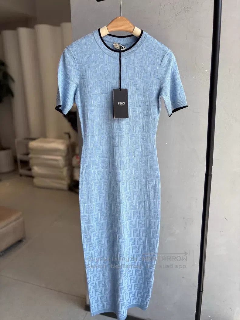 Fendi Fendi Blue all-over F old flower short-sleeved slim fit dr Size XS / US 0-2 / IT 36-38 - 1 Thumbnail