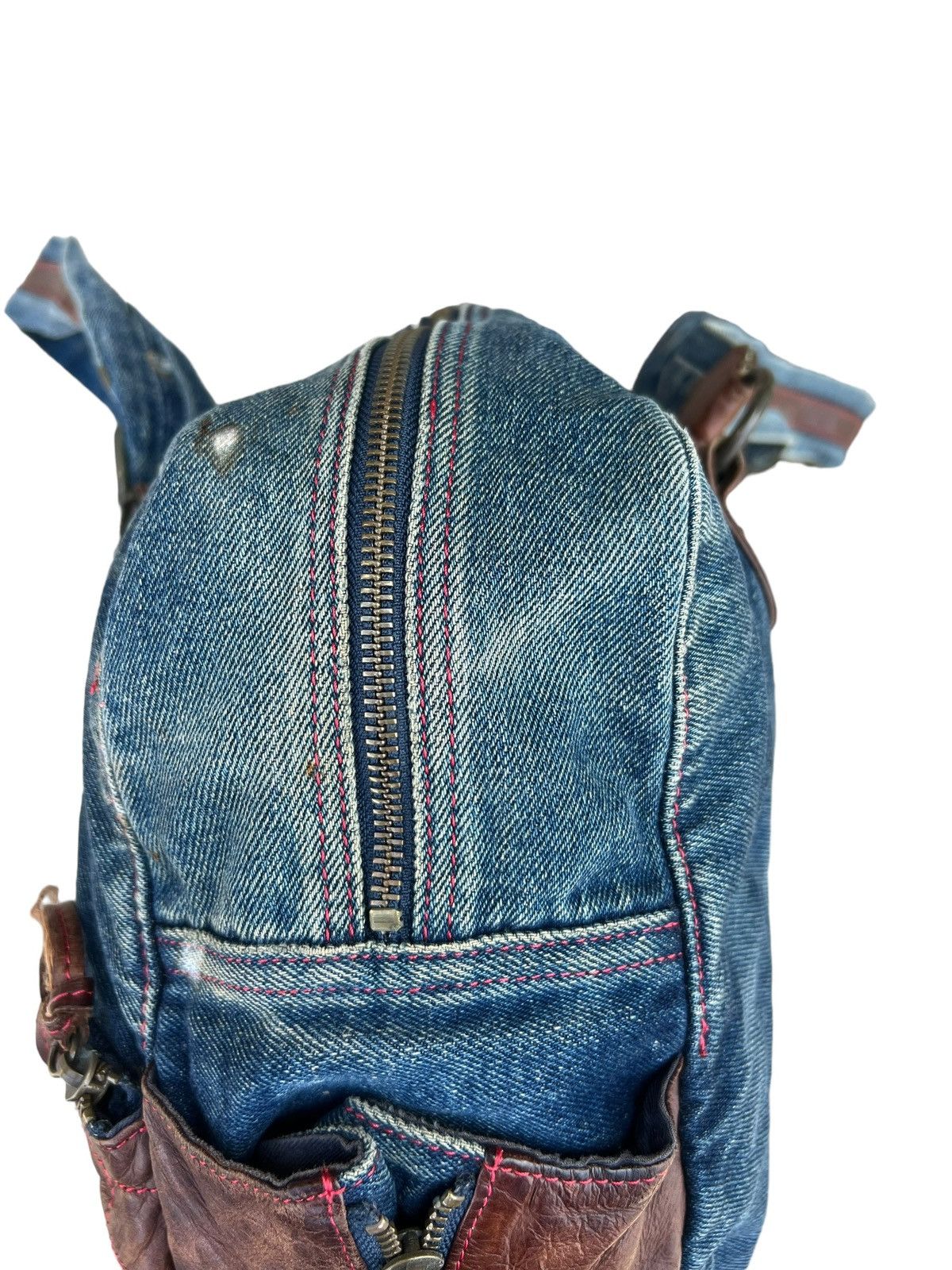 Vintage And A Japan Distress Fade Denim Cowhide Leather Large Bag Size ONE SIZE - 15 Thumbnail