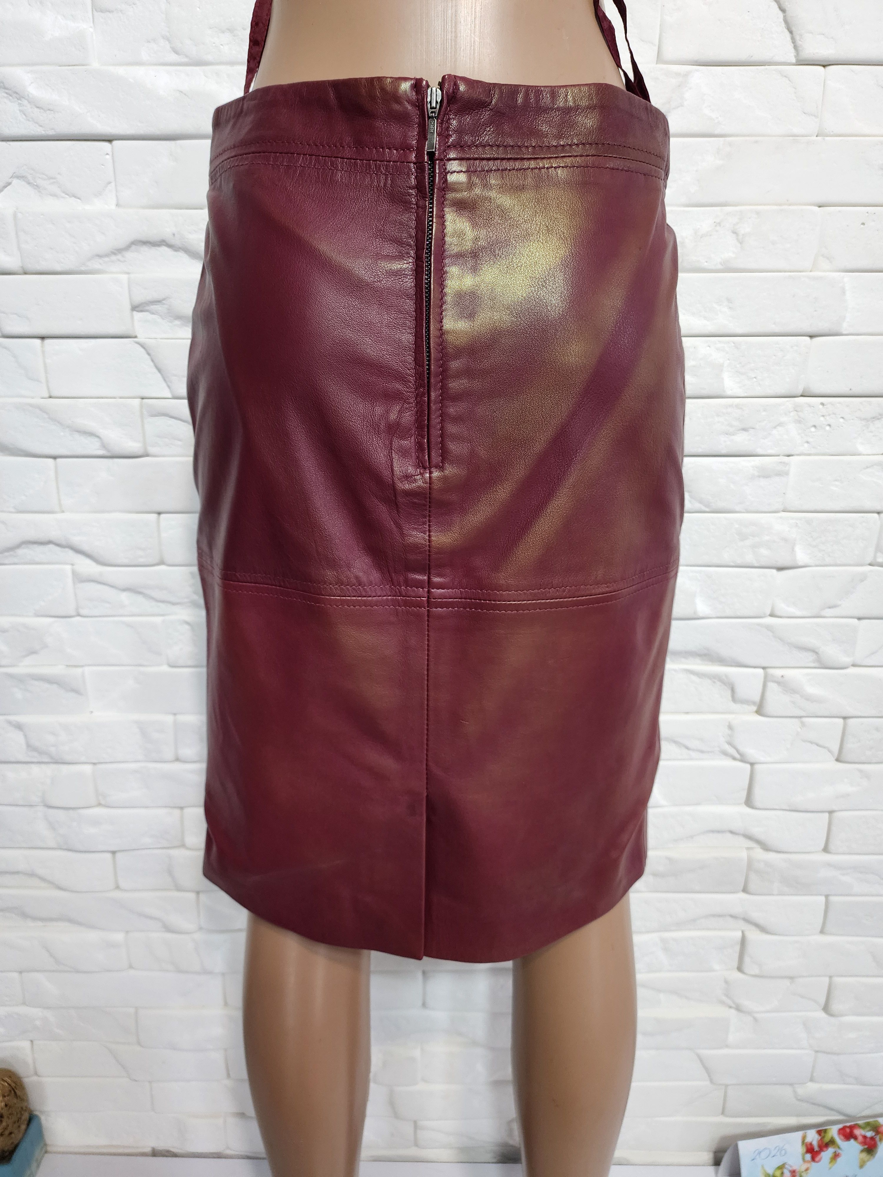 Marks & Spencer Red Leather Skirt Size 29" - 4 Thumbnail