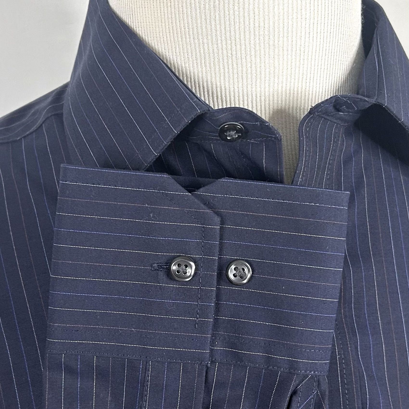 Vintage Donald J Trump Dress Shirt 16.5 36/37 Non Iron Navy Blue Striped 100% Cotton Mens Size 46R - 4 Thumbnail