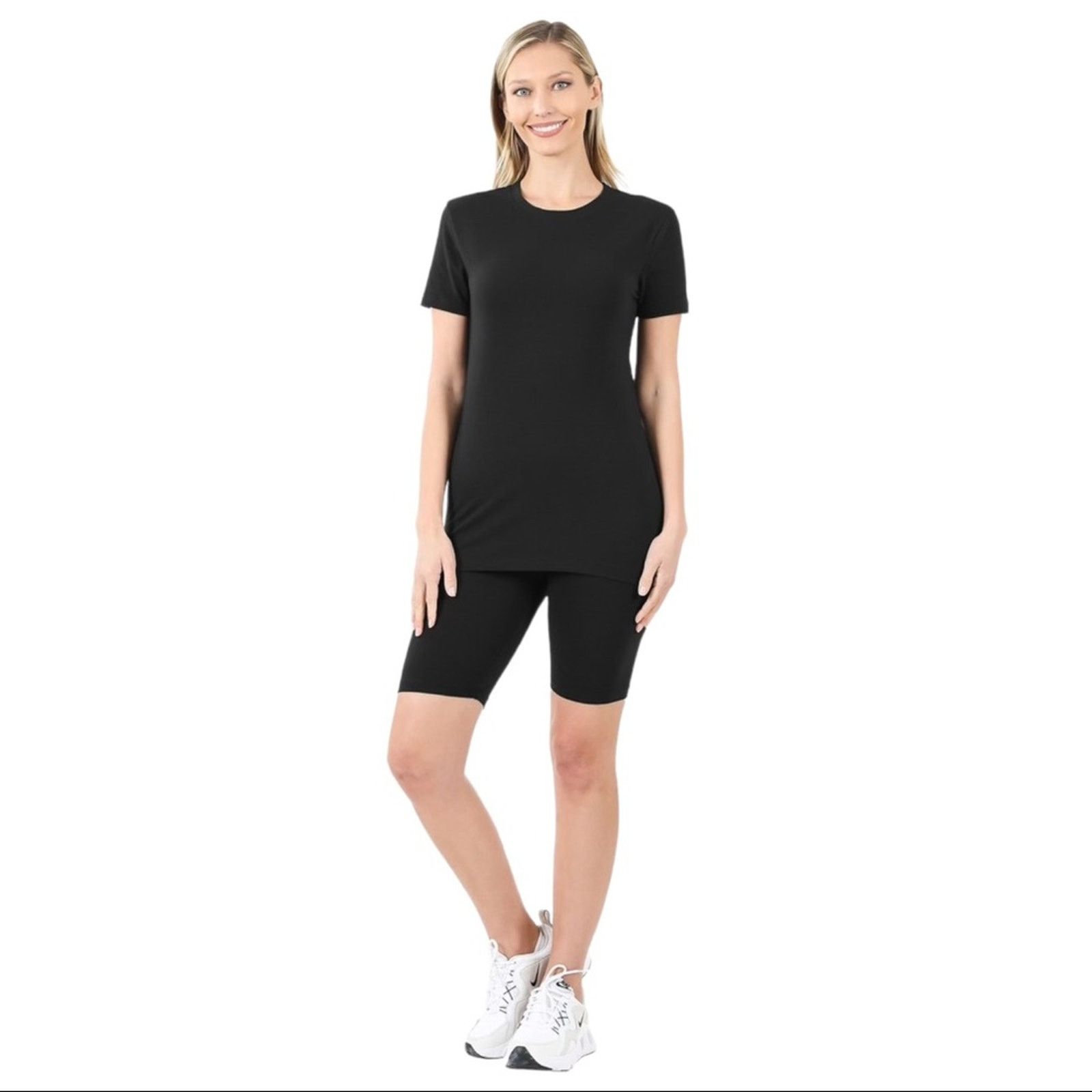Other Zenana Black Cotton Shirt With Matching Biker Shorts Medium Size M / US 6-8 / IT 42-44 - 1 Thumbnail