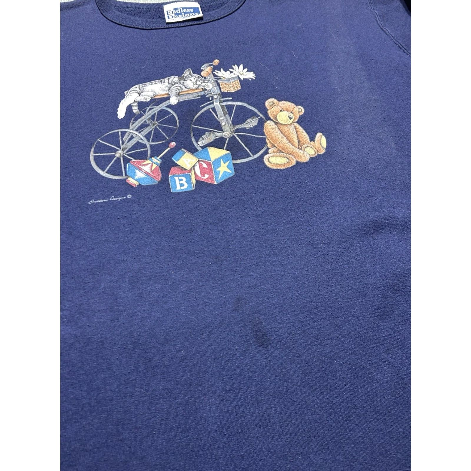 Vintage VINTAGE Crewneck Sweatshirt Cat Kitten Cute Teddy Bear Blue 3XL Endless Designs Boys Girls Size XXL / US 16-18 / IT 52-54 - 3 Thumbnail