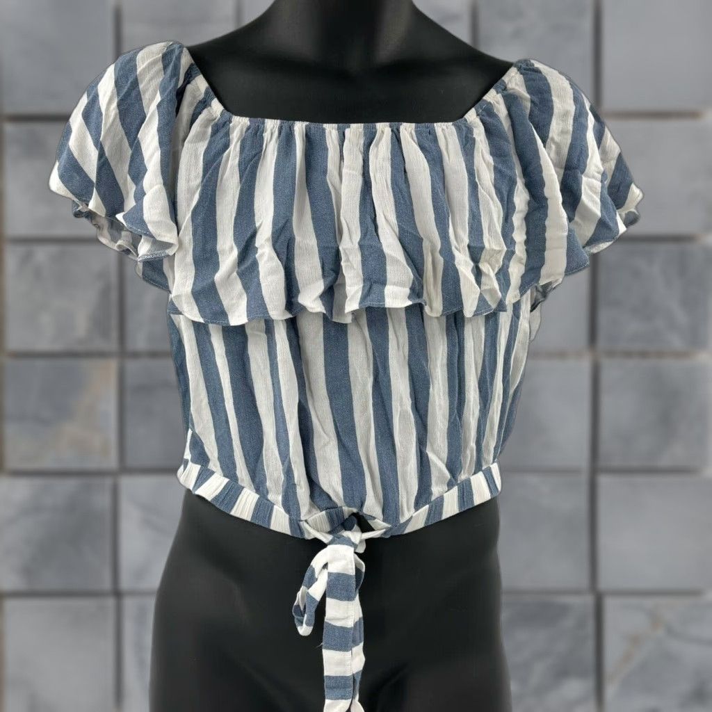 American Eagle Outfitters American Eagle Blouse Size S Blue White Stripe Off The Shoulder Coastal Preppy Womens Size S / US 4 / IT 40 - 1 Thumbnail