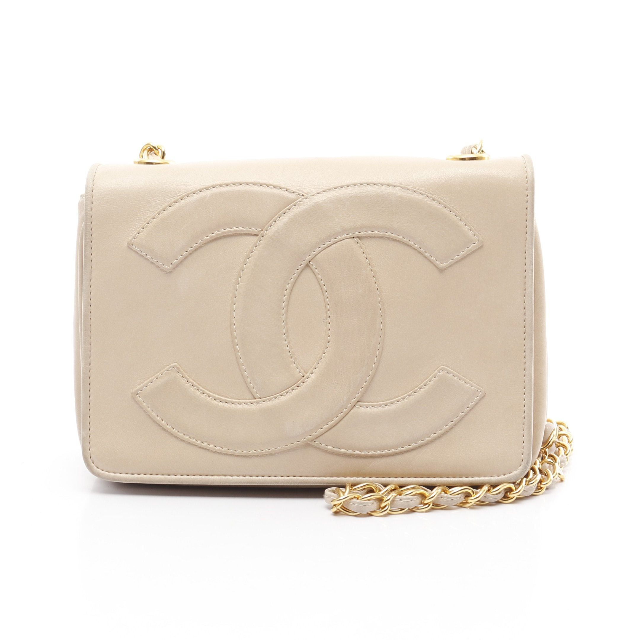 Chanel Big Coco Mark Chain Shoulder Bag Lambskin Beige Gold Hardware in Neutrals, Women's