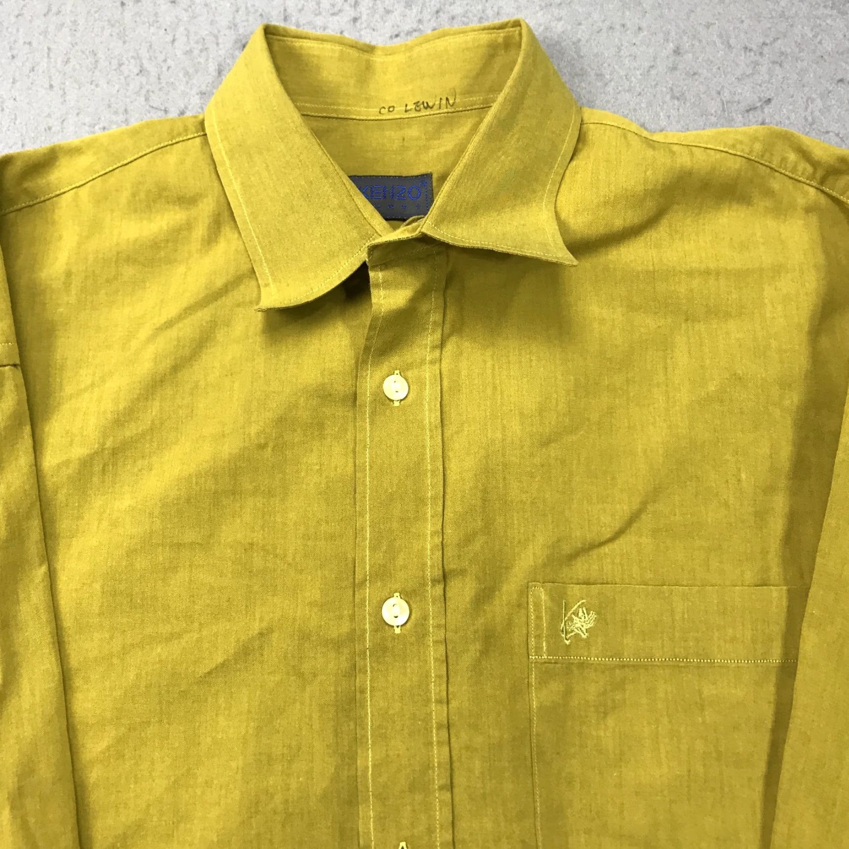 Kenzo KENZO Shirt Mens XL 3 Yellow Green Homme Paris Made France Casual Long Sleeve Button-Up Cotton Vintage Size US XL / EU 56 / 4 - 2 Thumbnail