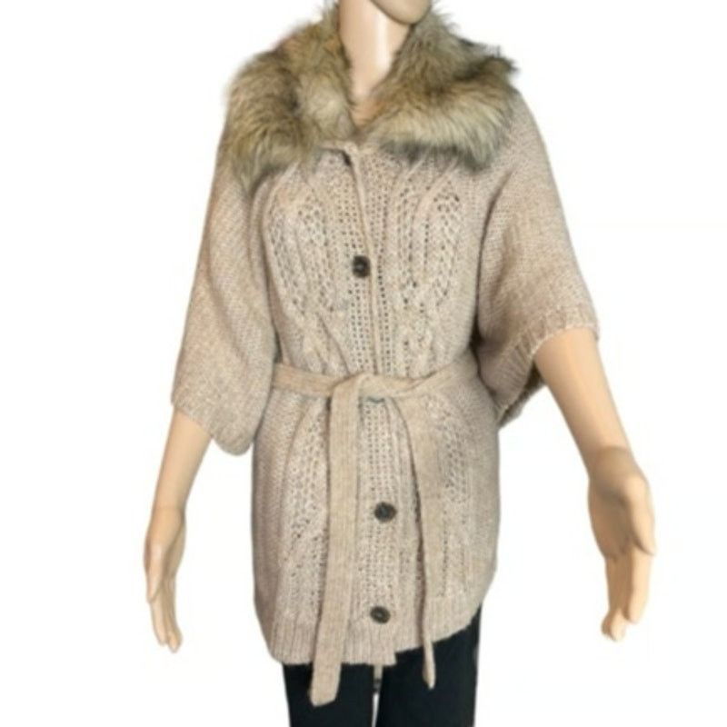 Loft Loft Women's Medium Cardigan Chunky Knit Faux Fur Trimmed Size M / US 6-8 / IT 42-44 - 13 Thumbnail