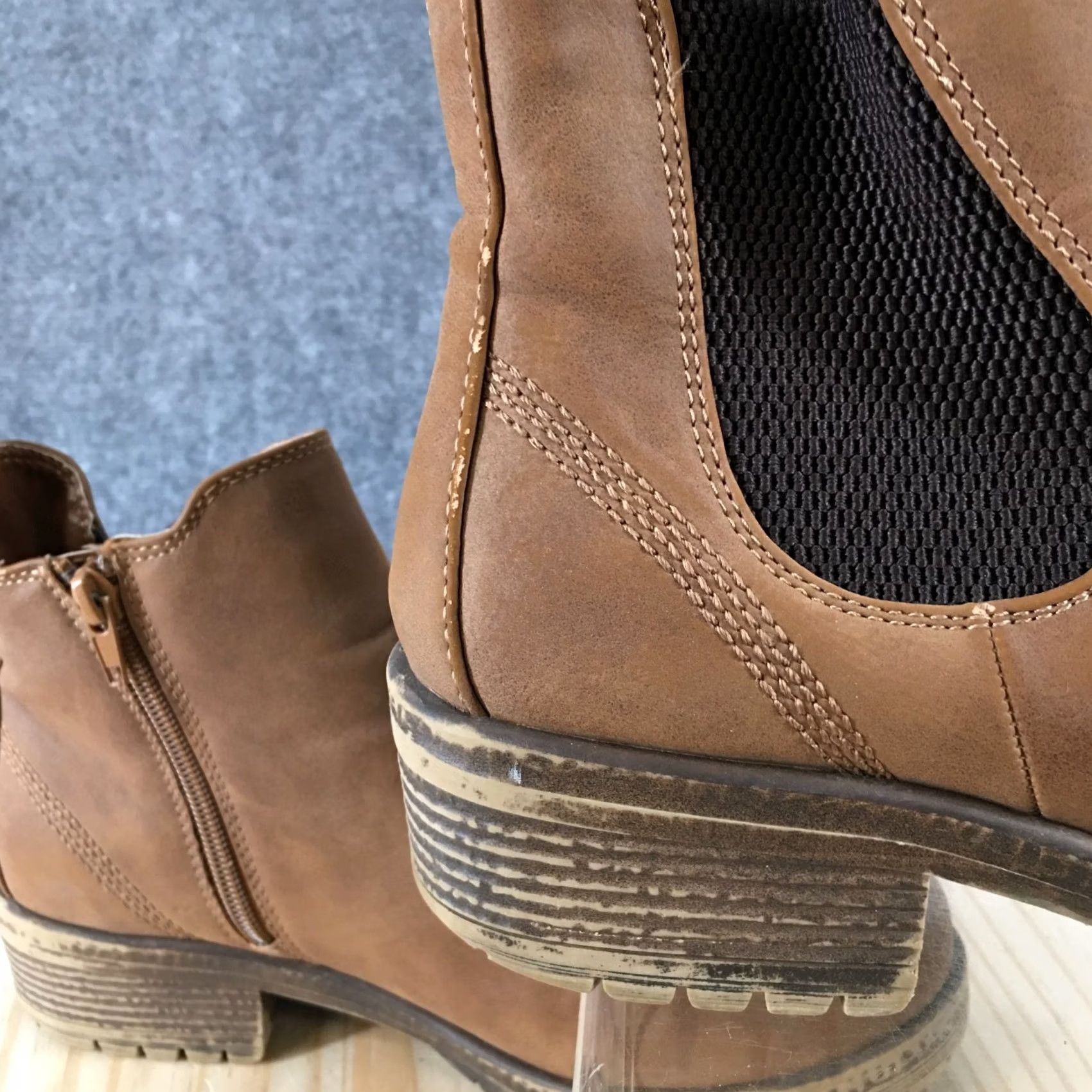 Vintage Maurices Boots Womens 8 M Chelsea Brown Leather Pull On Round Toe Block Heels Shoes Size US 8 / IT 38 - 6 Thumbnail