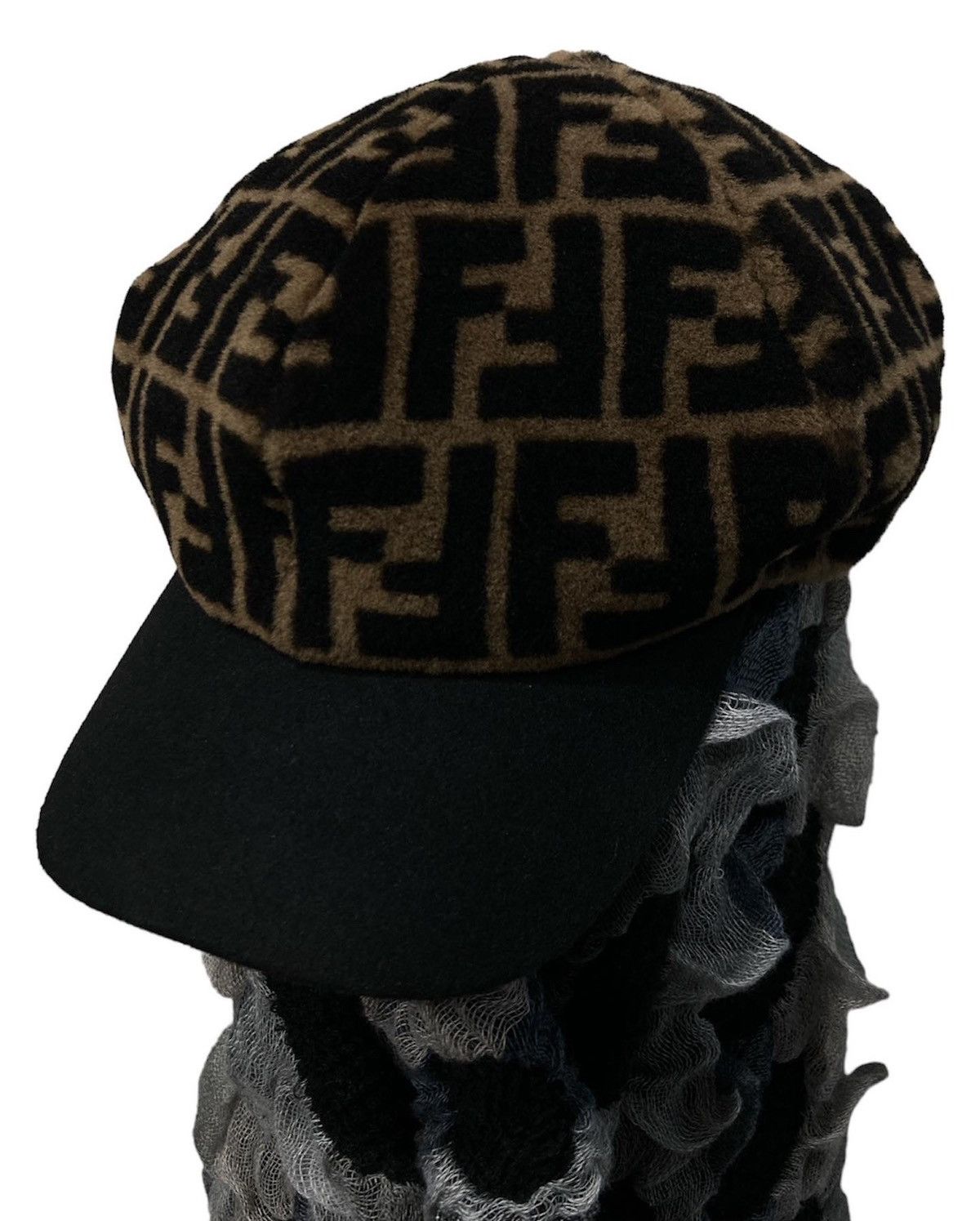 image of Fendi Zucca Shearling Cap in Brown, Men's