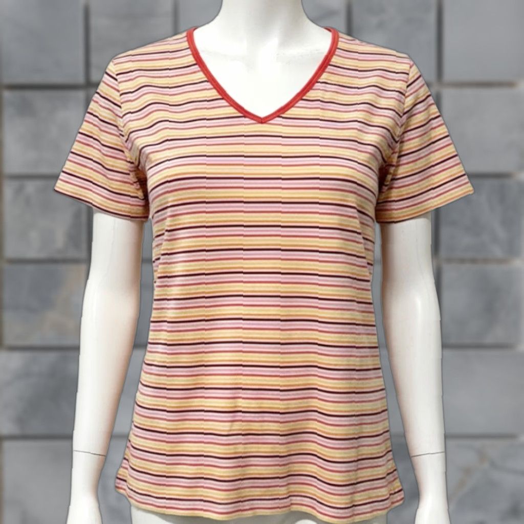 Eddie Bauer VINTAGE Eddie Bauer Tee Shirt L Red Pink Yellow Orange Short Sleeves V Neck 90s Women Size L / US 10 / IT 46 - 1 Thumbnail