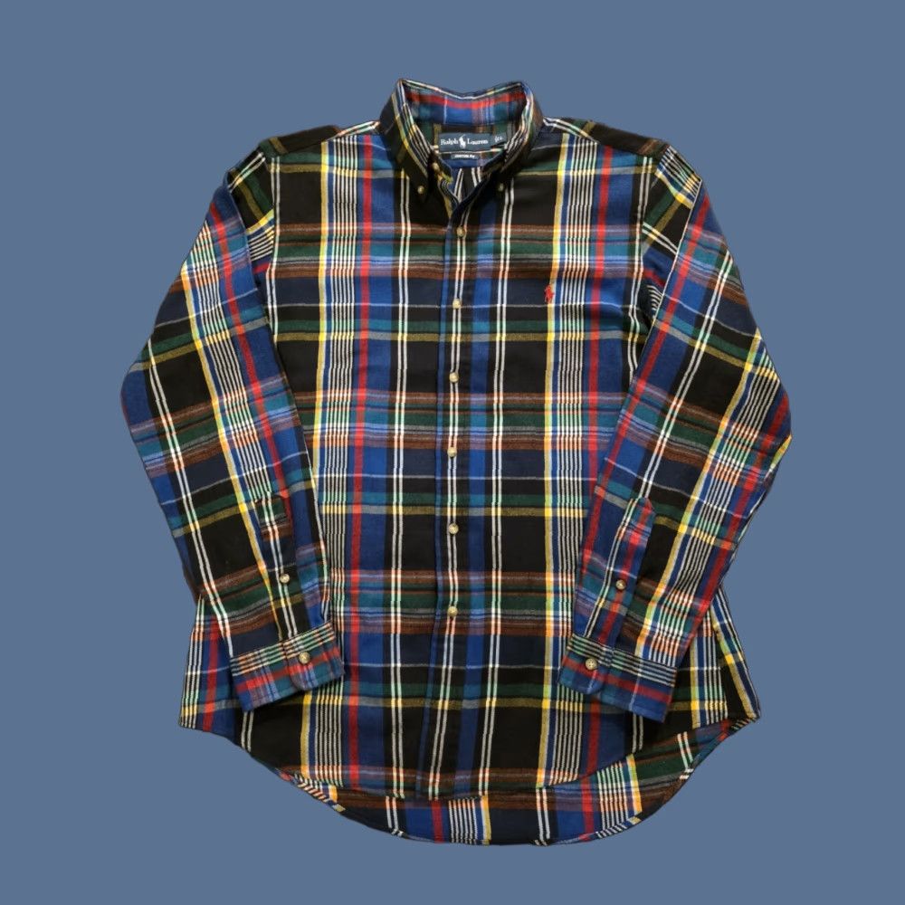Ralph Lauren VINTAGE Ralph Lauren Long Sleeve Button-Up Flannel Blue Plaid Men's Large Shirt Size US L / EU 52-54 / 3 - 1 Thumbnail