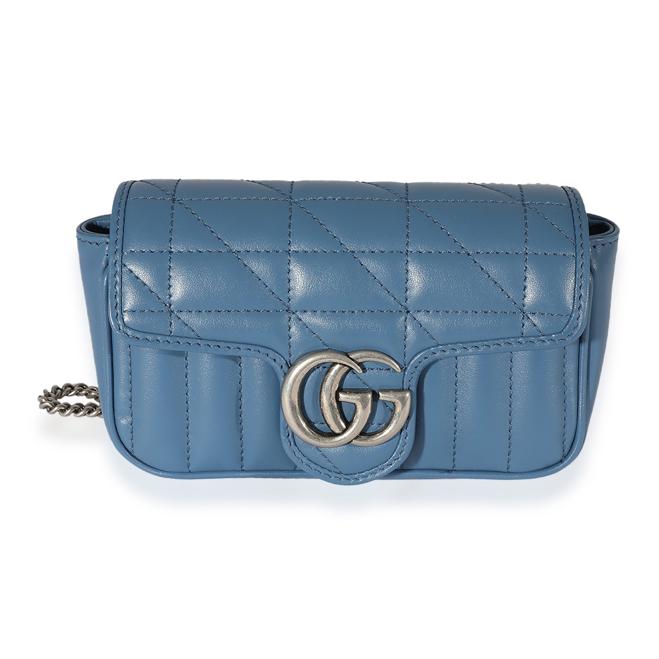 Gucci Blue Leather Aria GG Marmont Super Mini Shoulder Bag