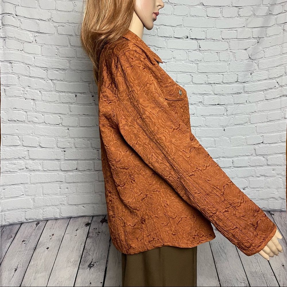 Chicos Chico’s Rust Textured Rose Jacket Size 2 US L Size L / US 10 / IT 46 - 3 Thumbnail