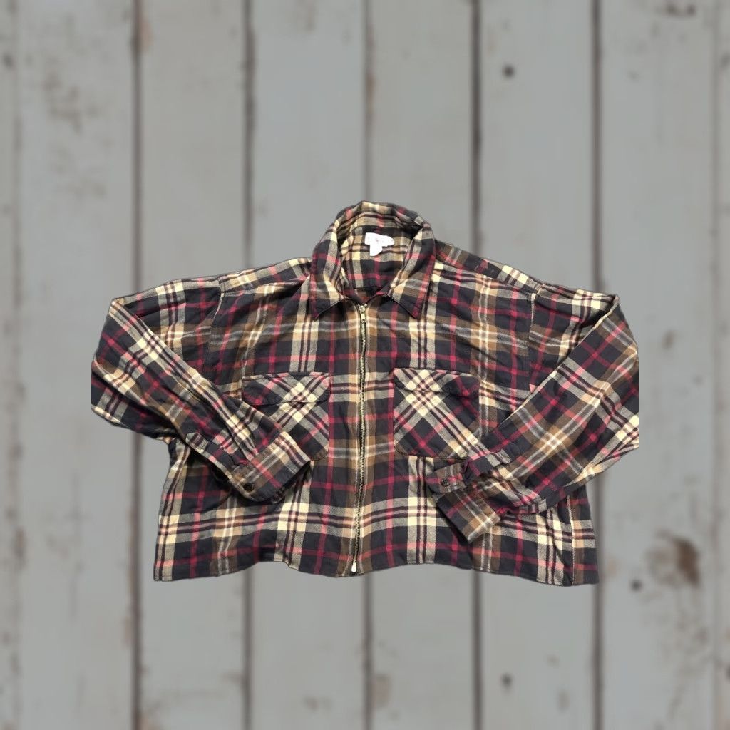J.Crew J.Crew Oarsman Shirt Womens L Multicolor Plaid Cropped Flannel Zip Front Shacket Size L / US 10 / IT 46 - 1 Thumbnail